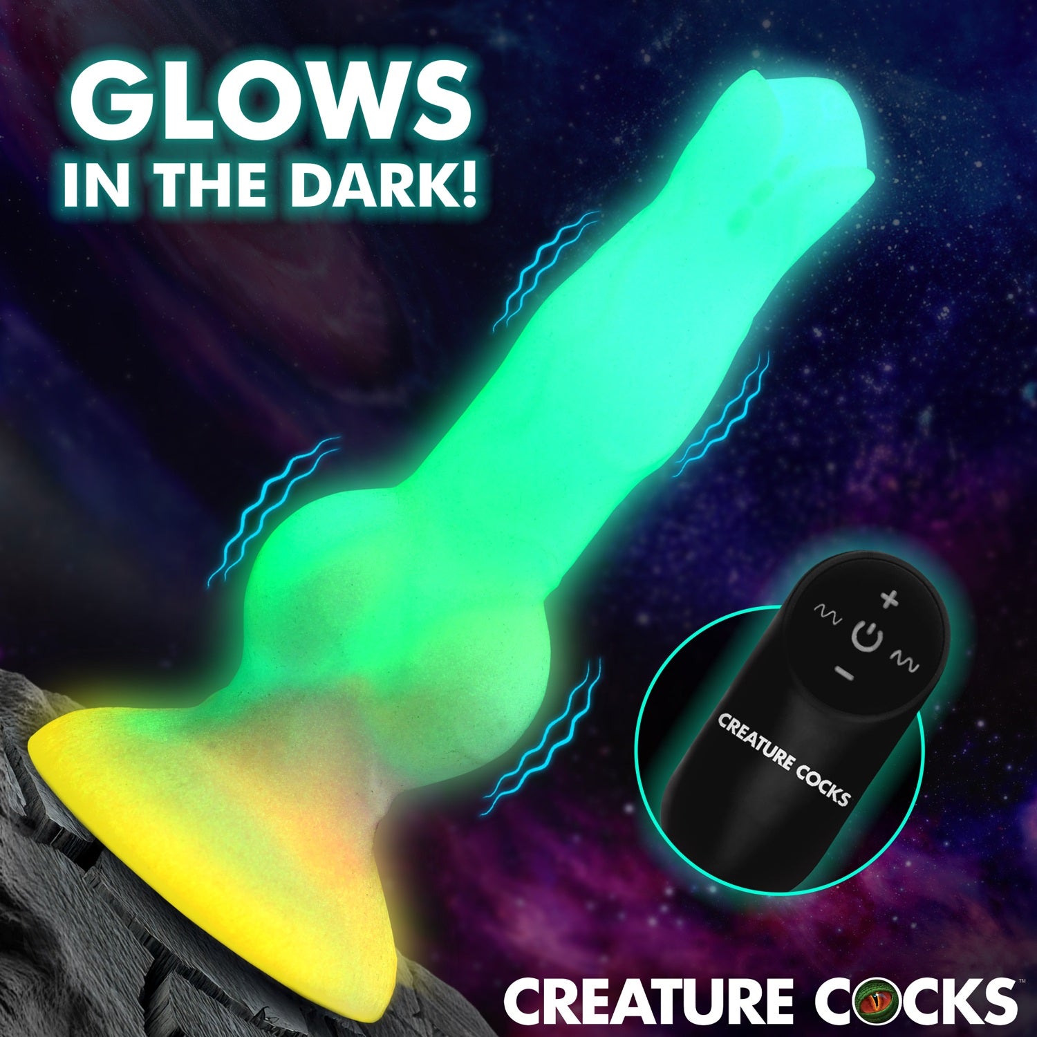 XR Brands Astro Cock Vibrating Glow-in-the-Dark Silicone Dildo