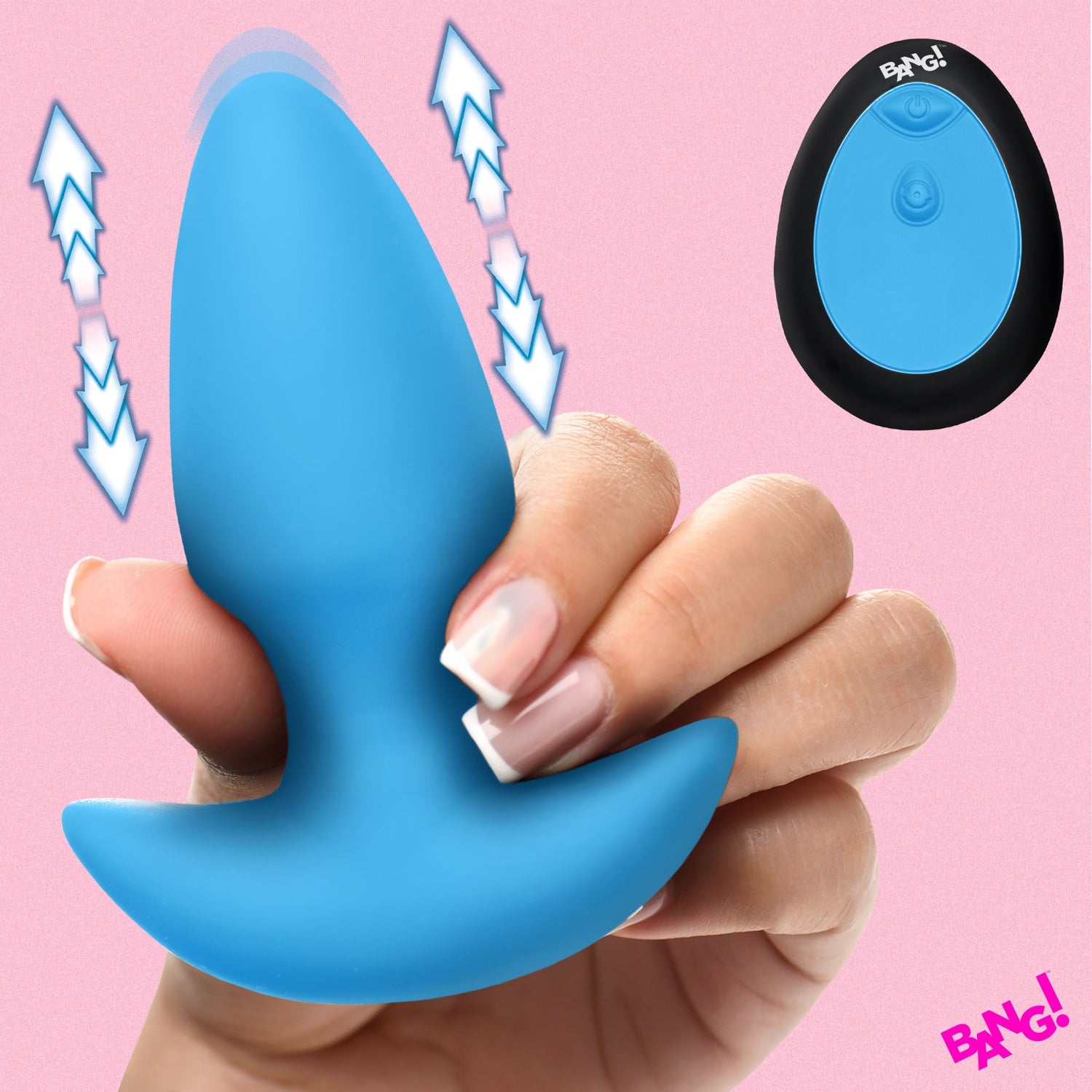 XR Brands Thrusting & Vibrating Silicone Butt Plug - Blue
