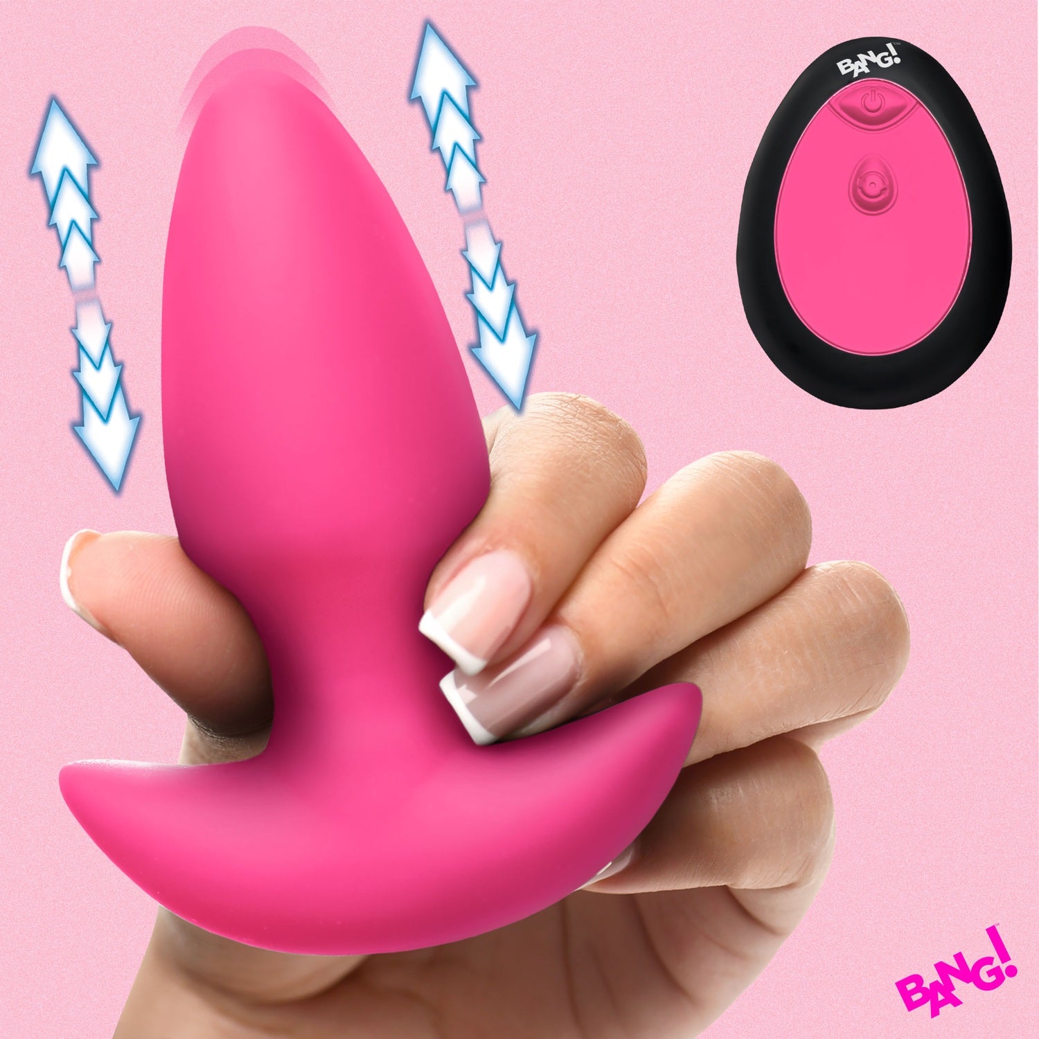 XR Brands Thrusting & Vibrating Silicone Butt Plug - Pink