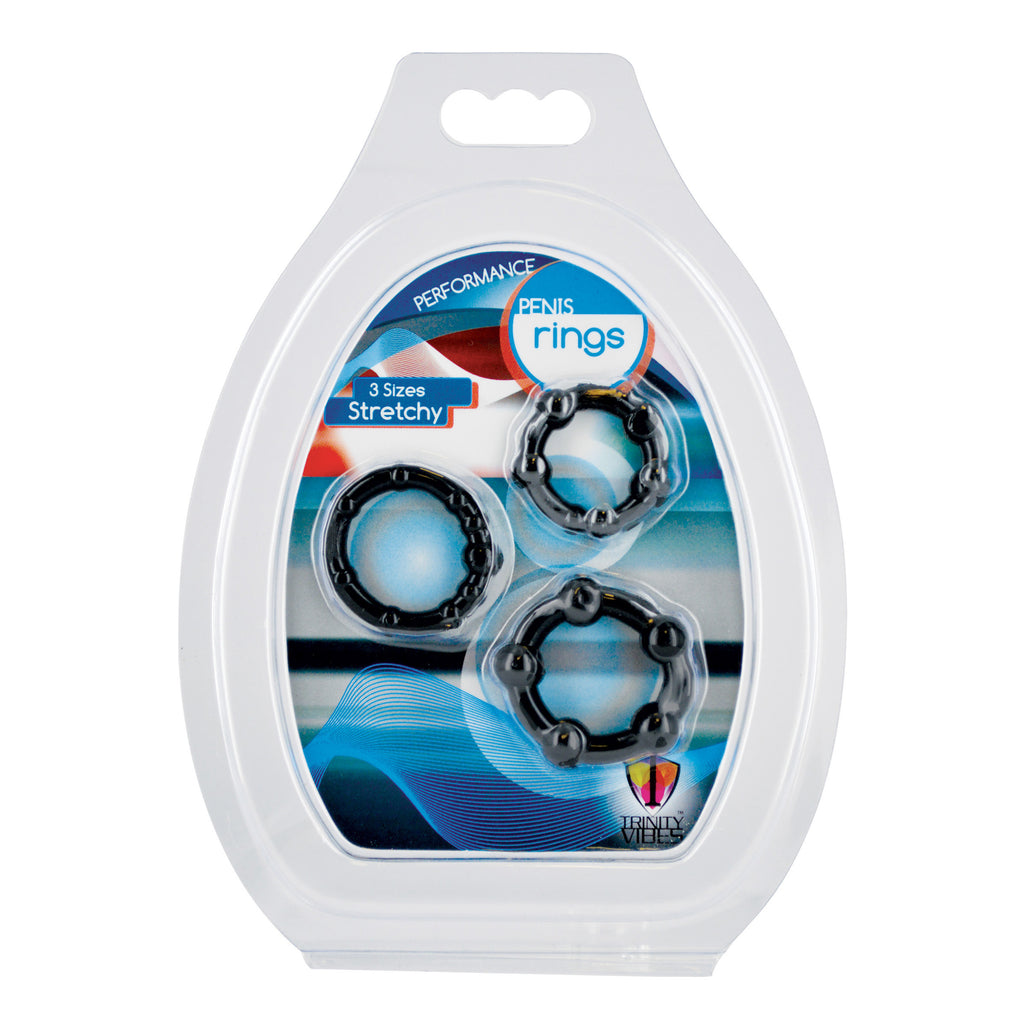 Trinity Men Black Performance Erection Rings - Packaged Black