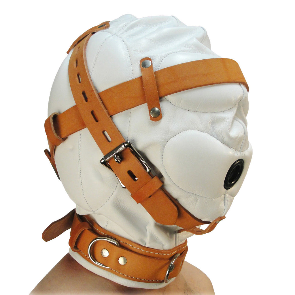 Strict Leather Total Sensory Deprivation White Leather Hood - MediumLarge White