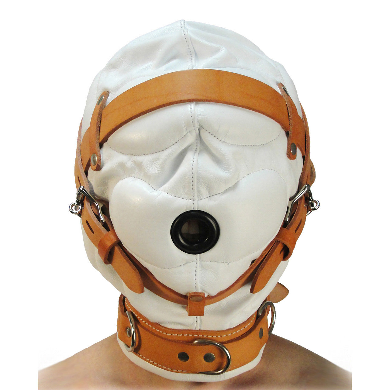 Strict Leather Total Sensory Deprivation White Leather Hood - MediumLarge White