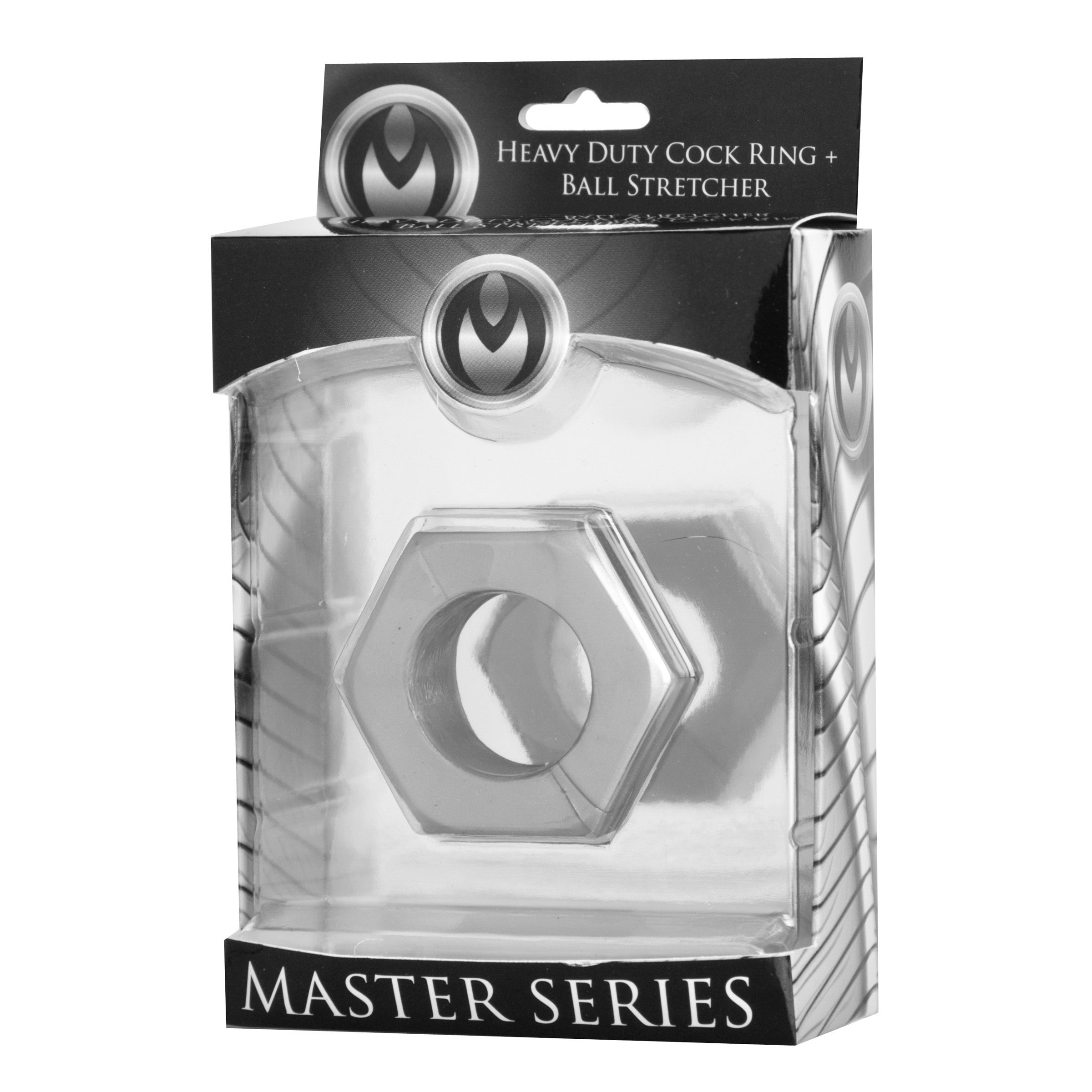 Master Series Silver Hex Heavy Duty Cock Ring and Ball Stretcher Grey