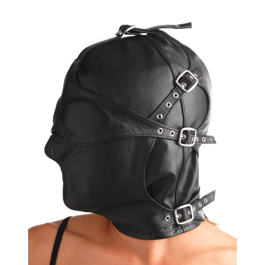 Strict Leather Asylum Leather Hood with Removable Blindfold and Muzzle- ML Black