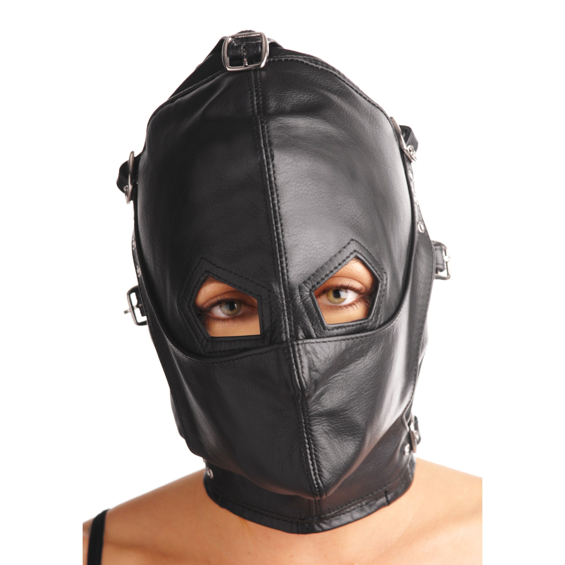 Strict Leather Asylum Leather Hood with Removable Blindfold and Muzzle- ML Black