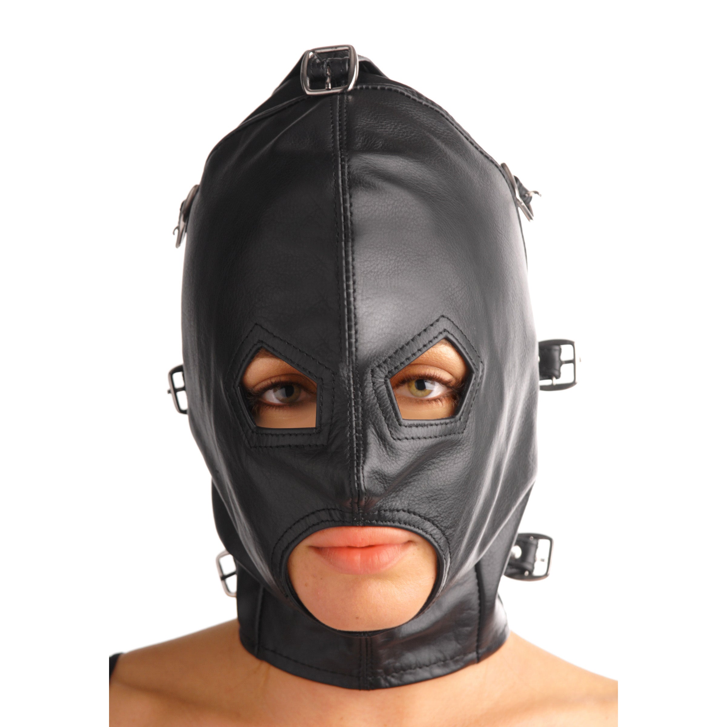 Strict Leather Asylum Leather Hood with Removable Blindfold and Muzzle- ML Black