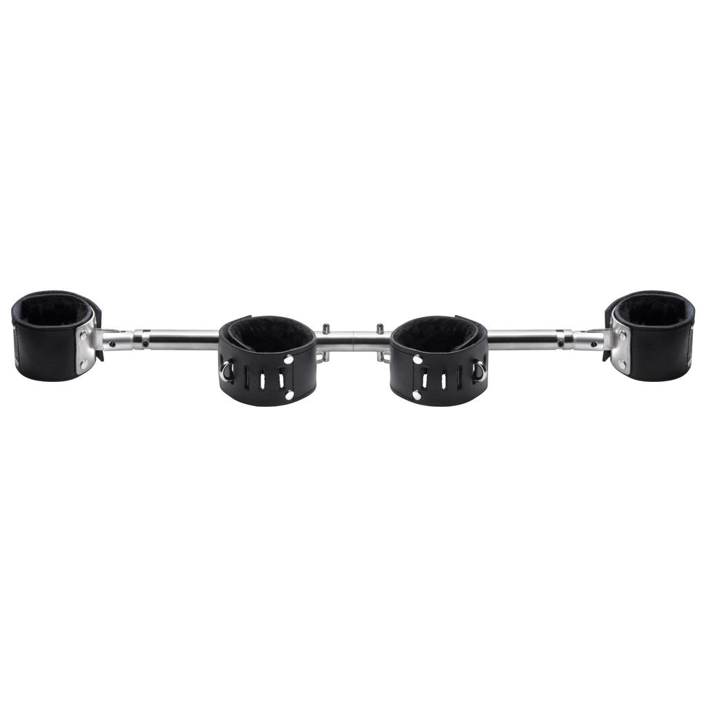 Strict Leather Adjustable Swiveling Spreader Bar with Leather Cuffs Grey