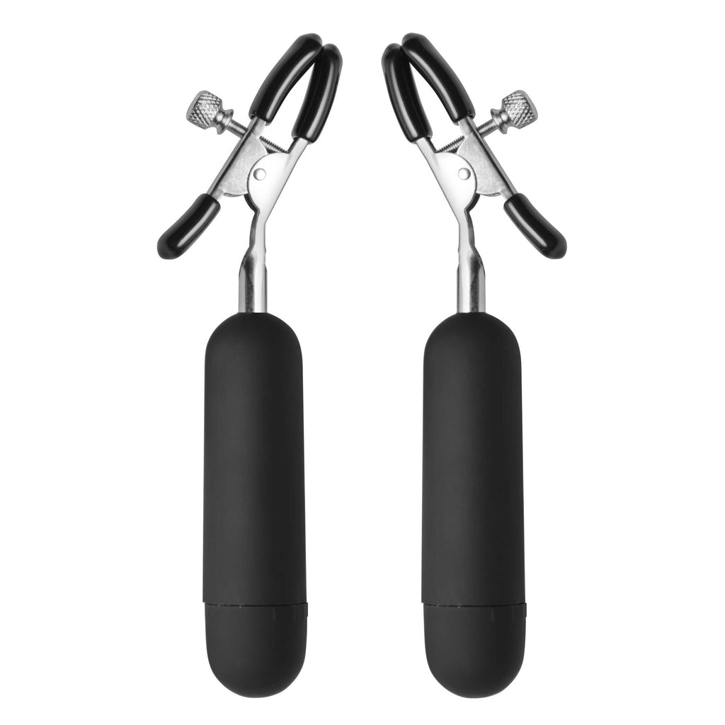 Master Series Dark Passion Vibrating Nipple Clamps Black