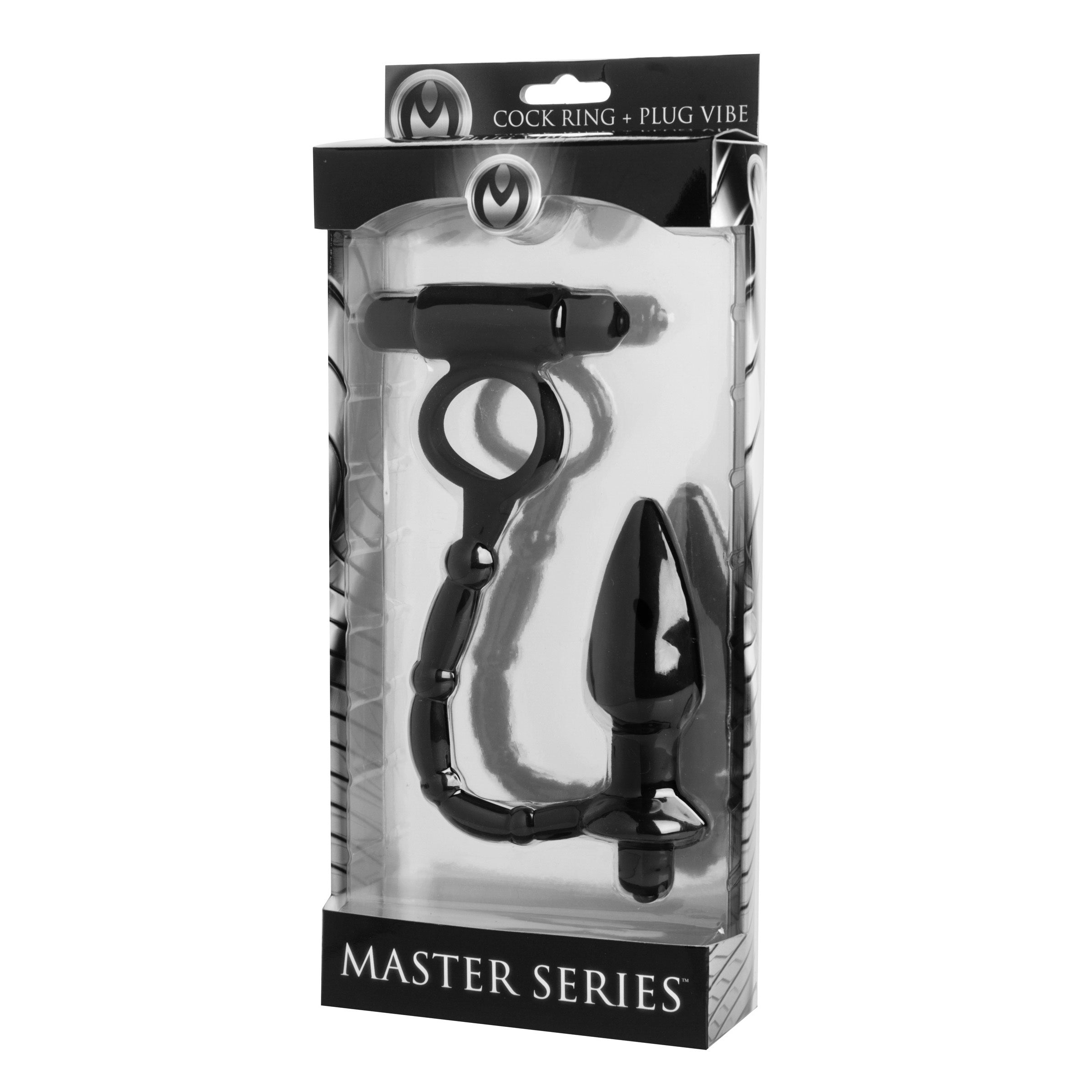 Master Series Viaticus Dual Cock Ring and Anal Plug Vibe Black