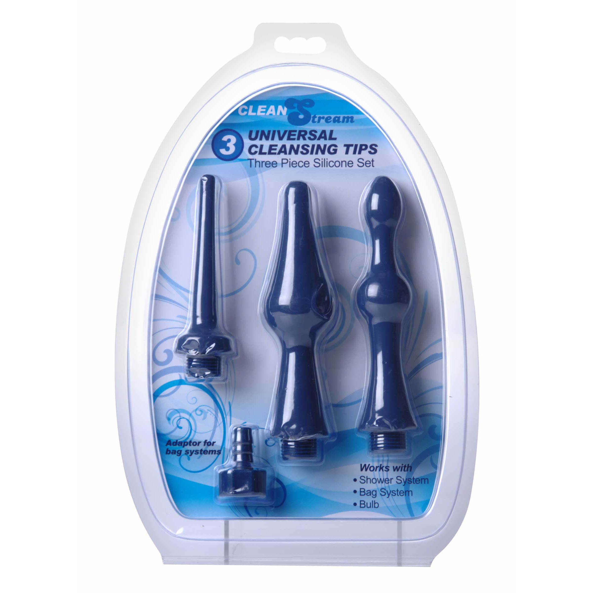 CleanStream Universal 3 Piece Silicone Enema Attachment Set Blue