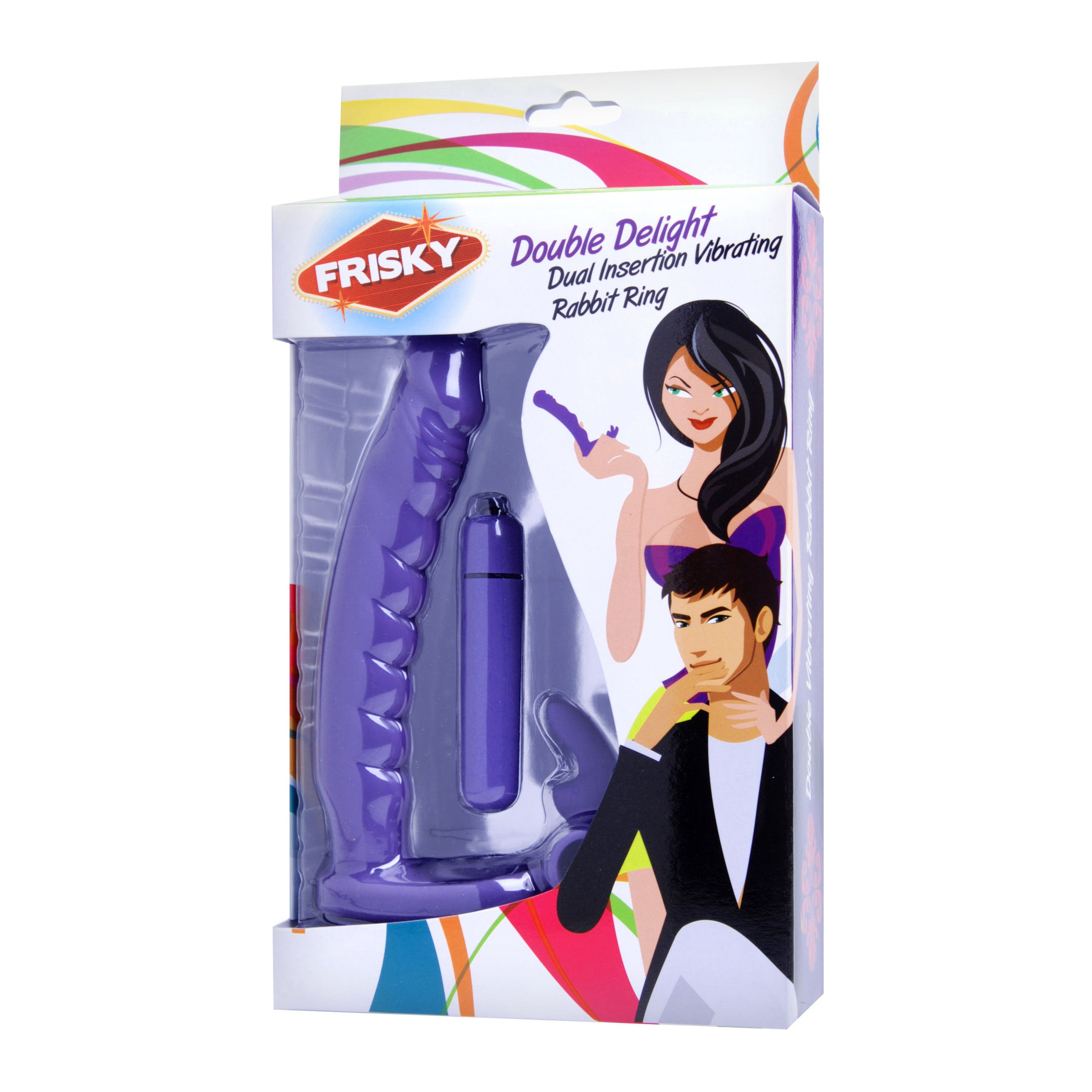 Frisky Double Delight Dual Penetration Vibrating Rabbit Cock Ring Purple