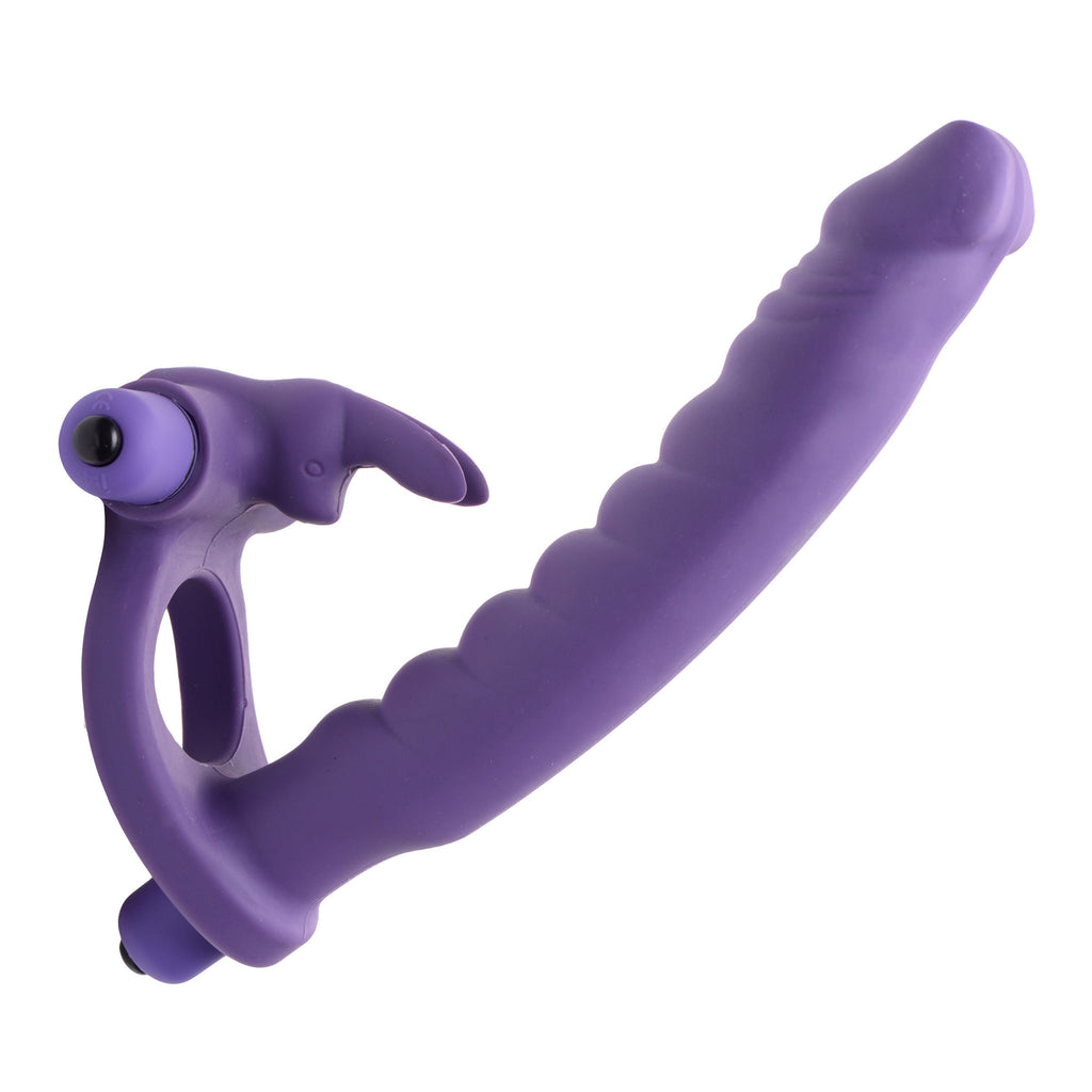 Frisky Double Delight Dual Penetration Vibrating Rabbit Cock Ring Purple