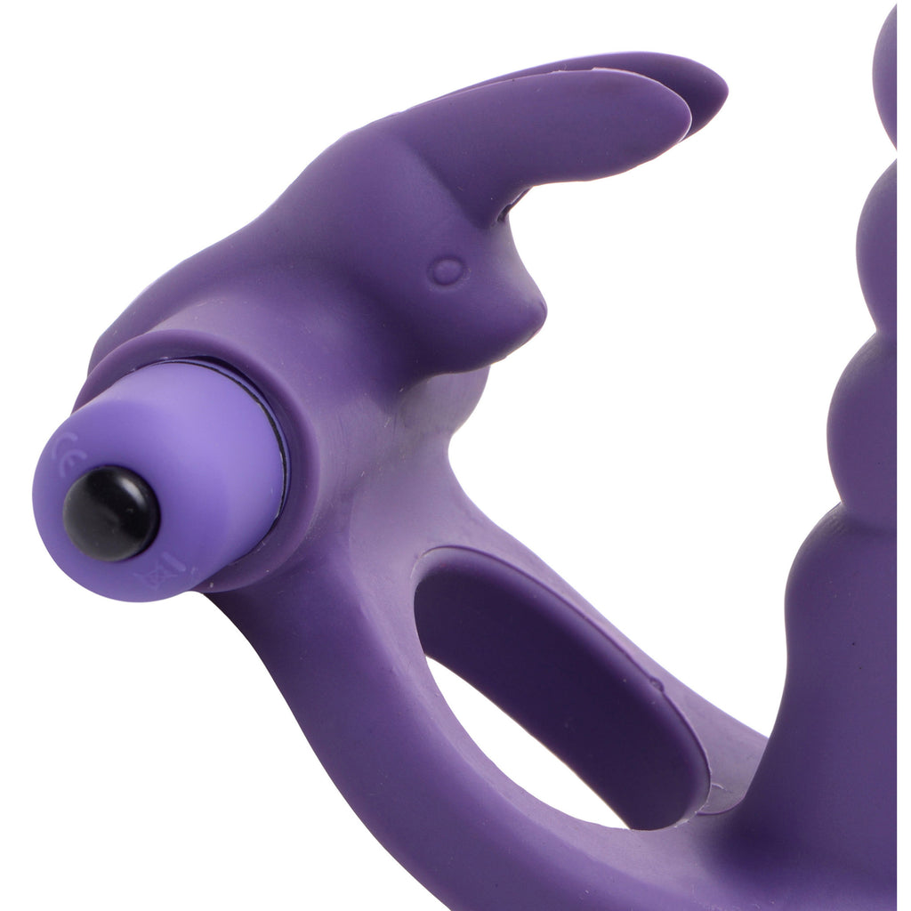 Frisky Double Delight Dual Penetration Vibrating Rabbit Cock Ring Purple