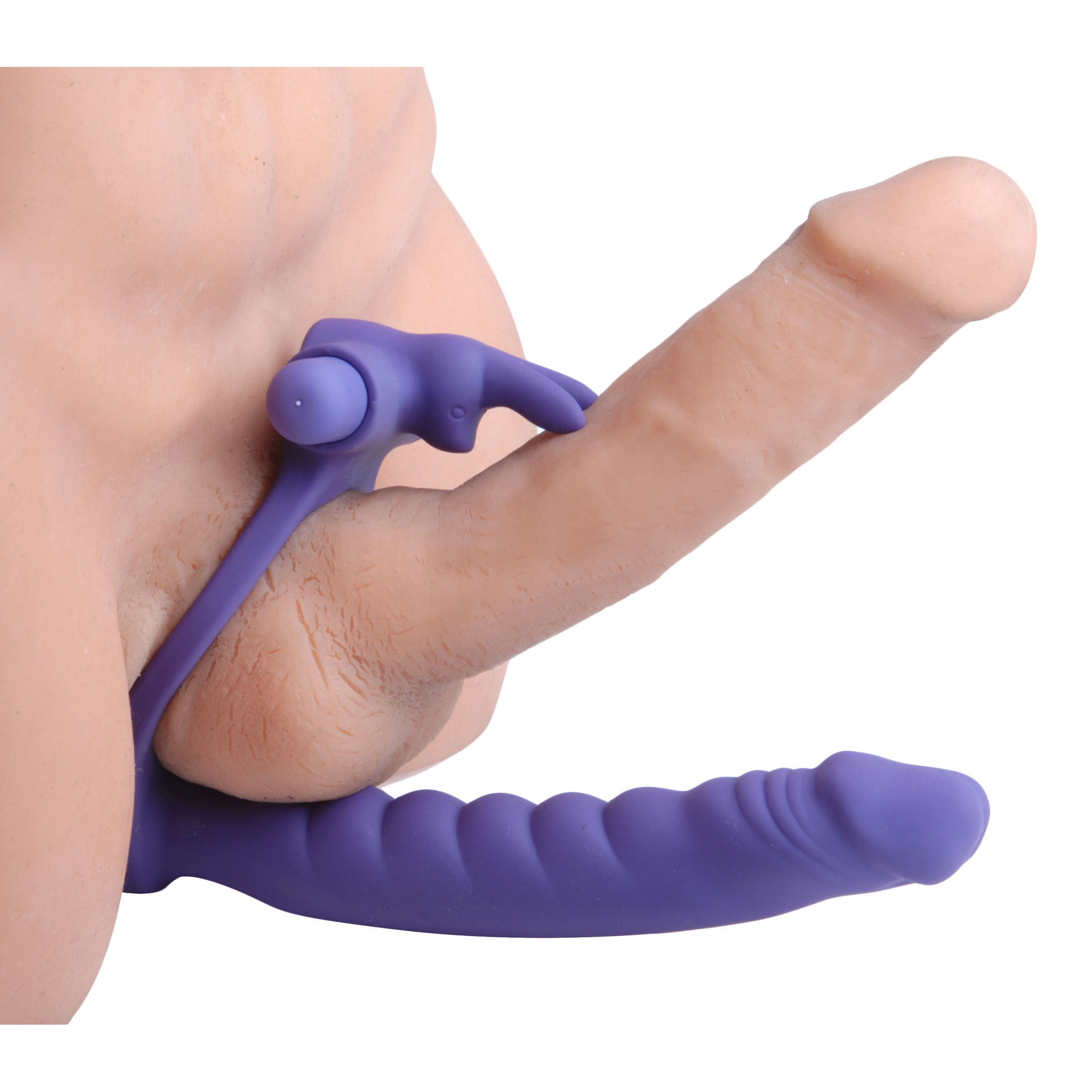 Frisky Double Delight Dual Penetration Vibrating Rabbit Cock Ring Purple