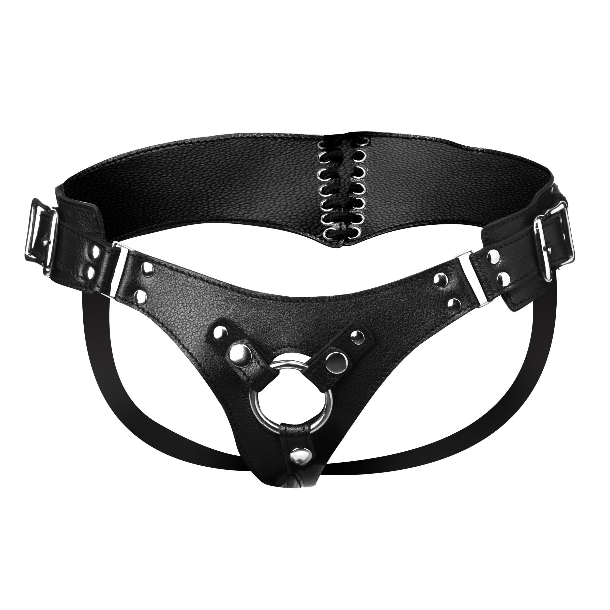 Strict Leather Leather Corset Back Strap On Dildo Harness Black