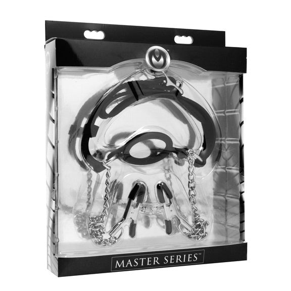 Master Series Mutiny Silicone O-Ring Gag with Nipple Clamps Black