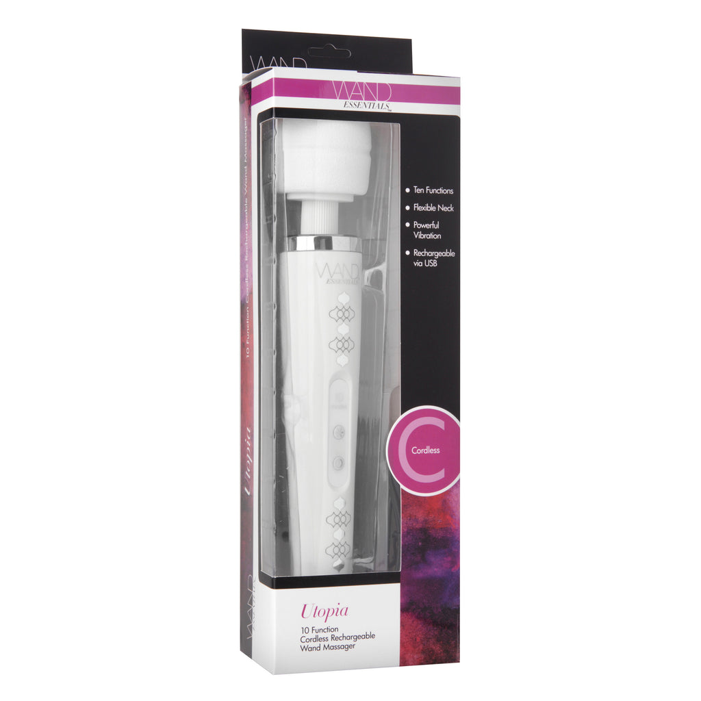 Wand Essentials Utopia 10 Function Cordless Rechargeable Wand Massager White