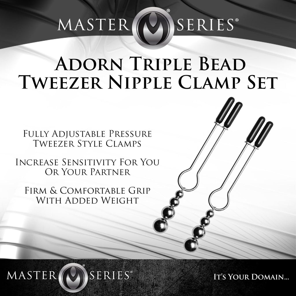 Master Series Adorn Triple Bead Nipple Clamp Set Grey