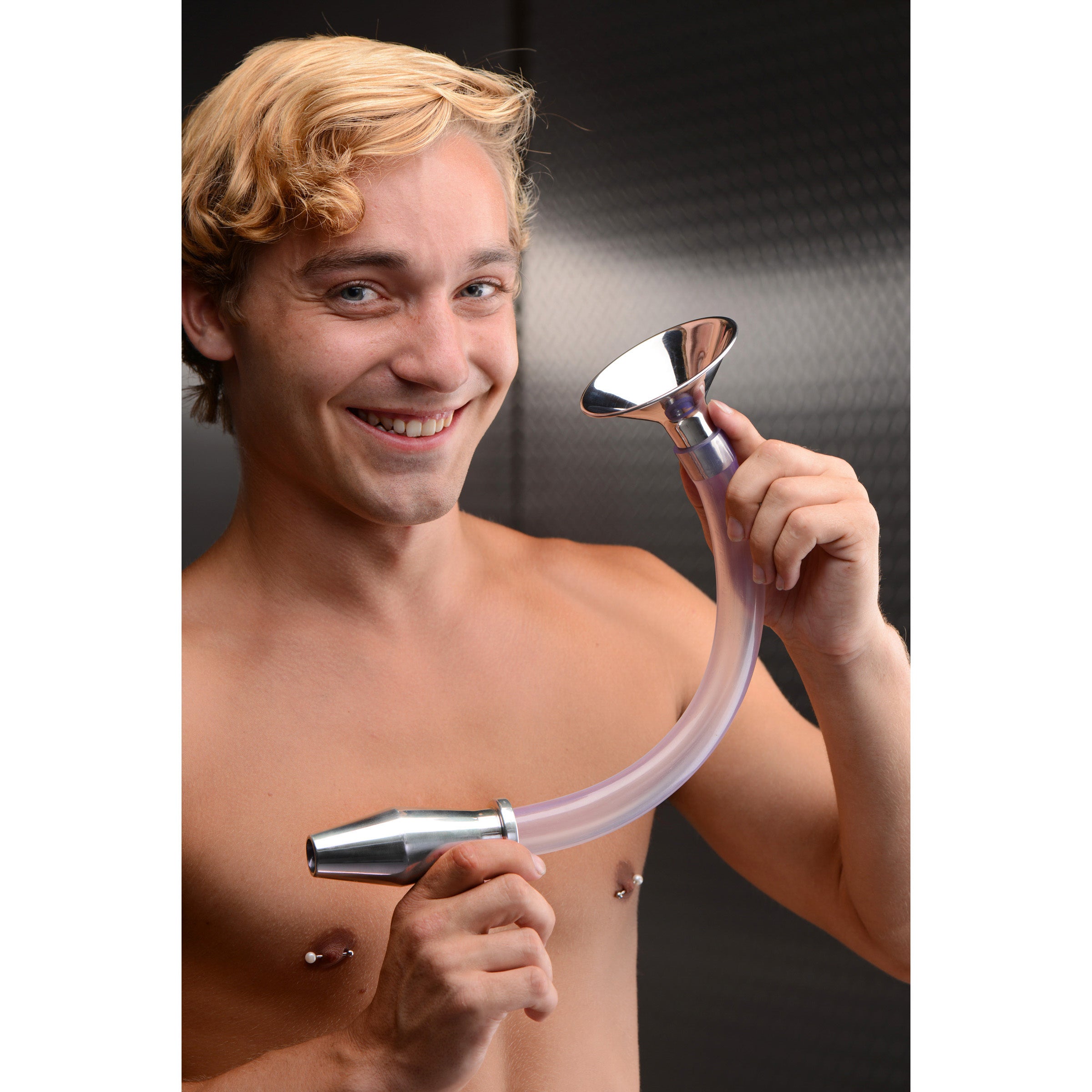 Master Series Stainless Steel Ass Funnel with Hollow Anal Plug Grey