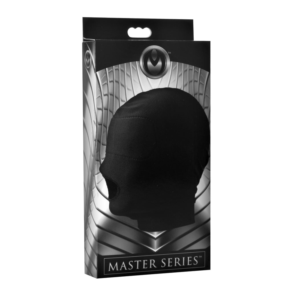 Master Series Disguise Open Mouth Hood with Padded Blindfold Black