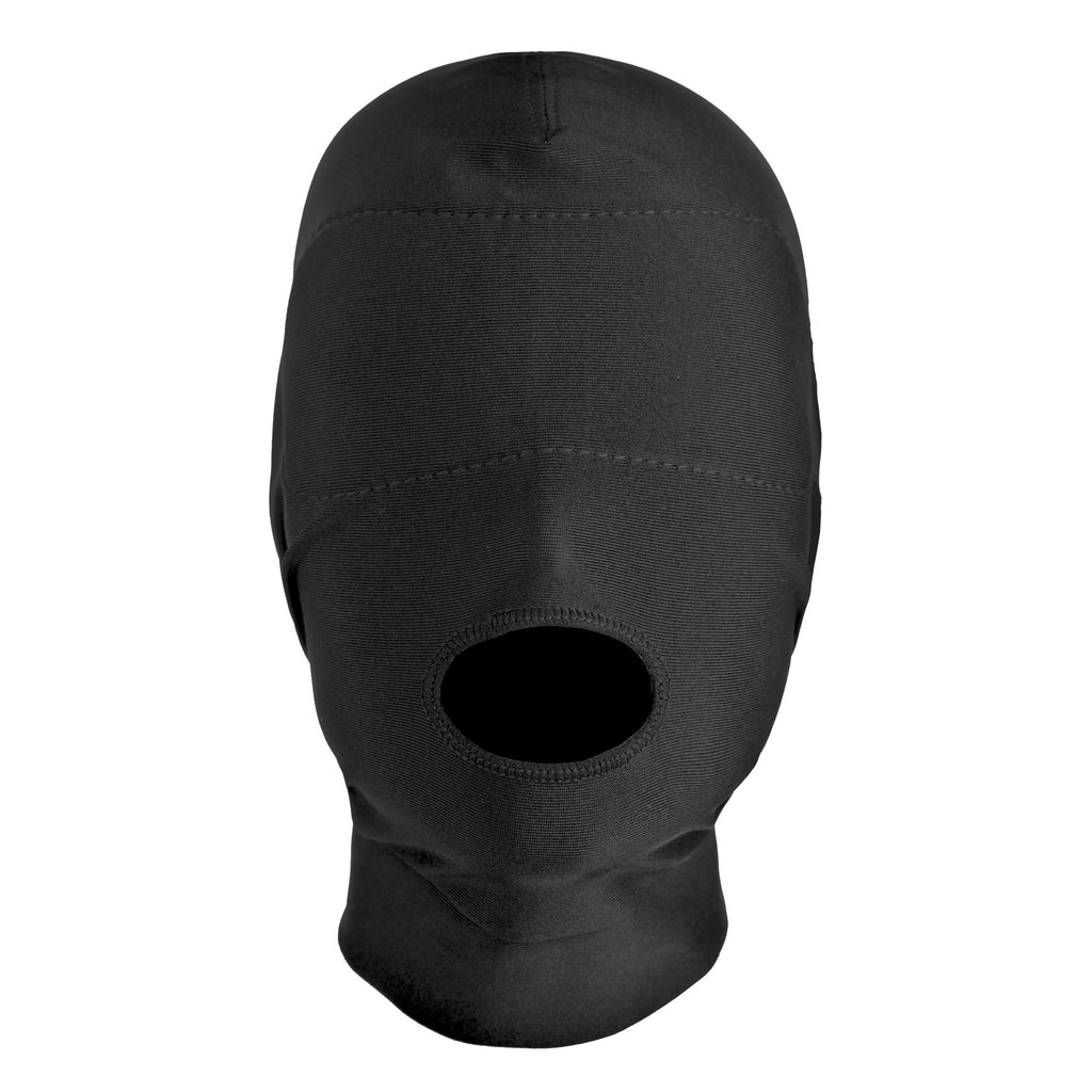 Master Series Disguise Open Mouth Hood with Padded Blindfold Black