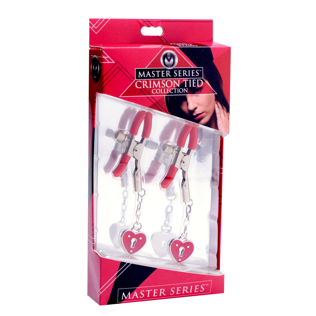 Master Series Captive Heart Padlock Nipple Clamps Red