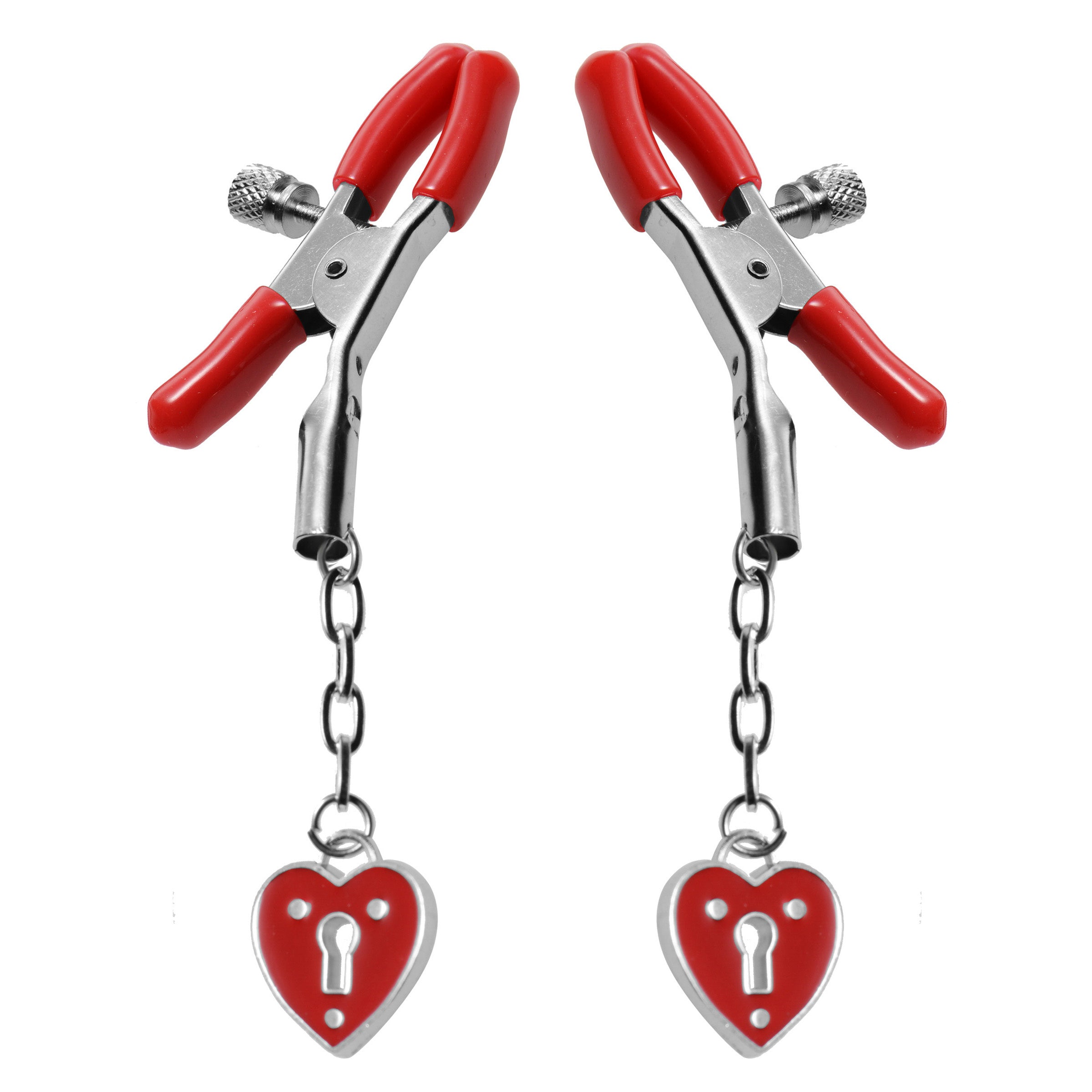 Master Series Captive Heart Padlock Nipple Clamps Red
