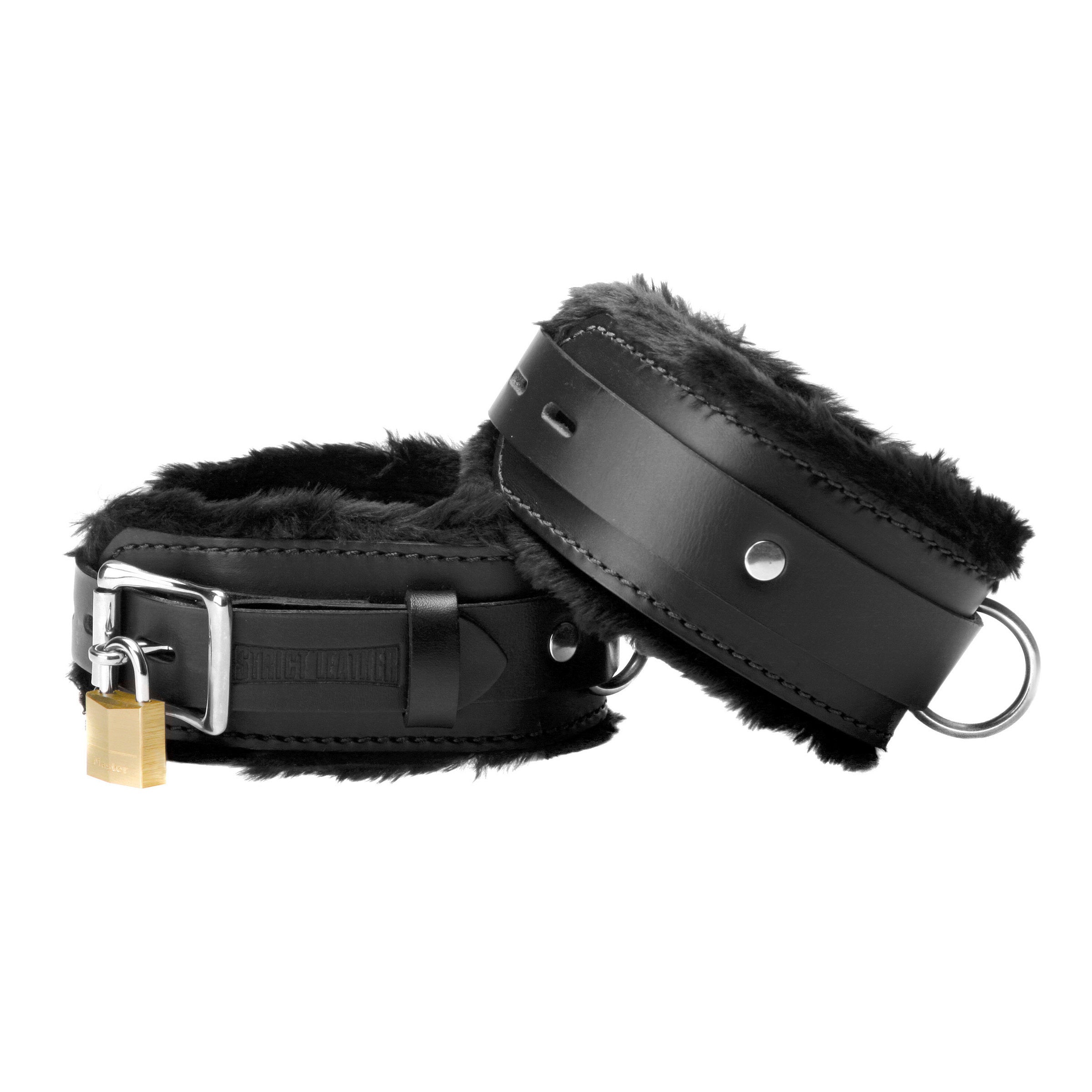 Strict Leather Fur Lined Leather Bondage Essentials Kit Black