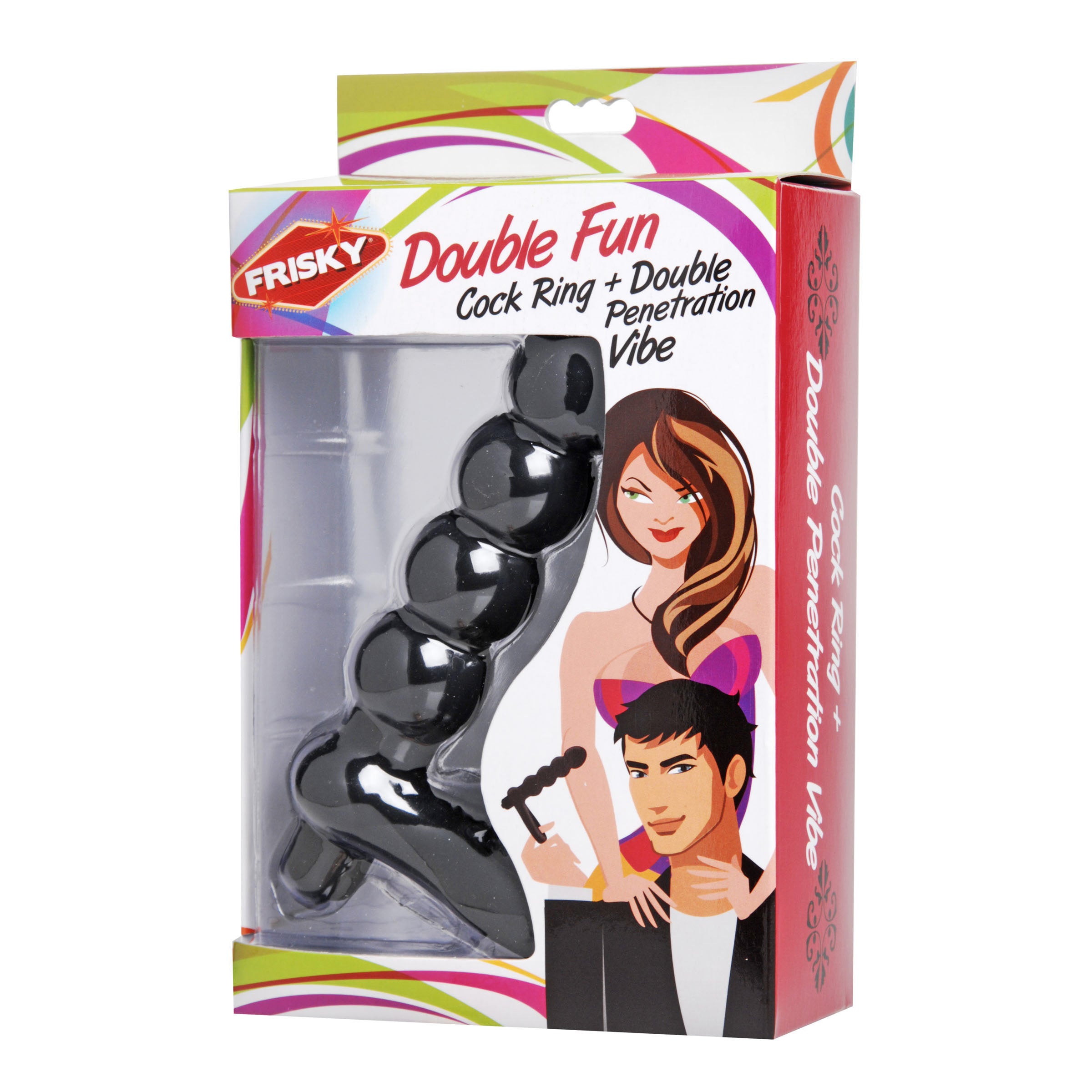 Frisky Double Fun Cock Ring with Double Penetration Vibe Black
