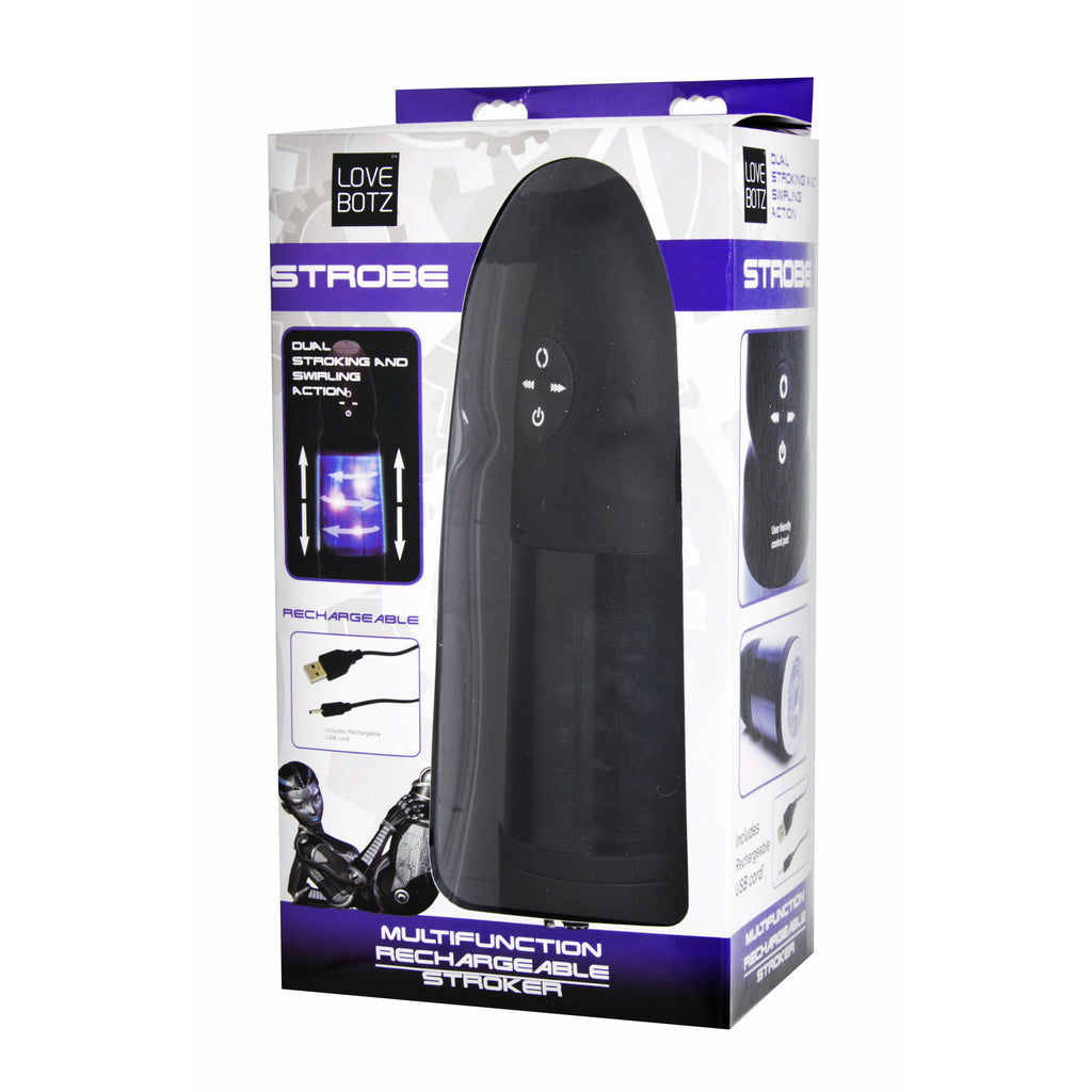 LoveBotz Strobe Multi Function Rechargeable Stroker Black