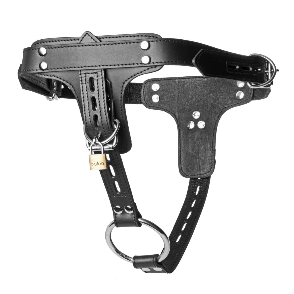Strict Leather Premium Locking Leather Cock Ring and Anal Plug Harness Black