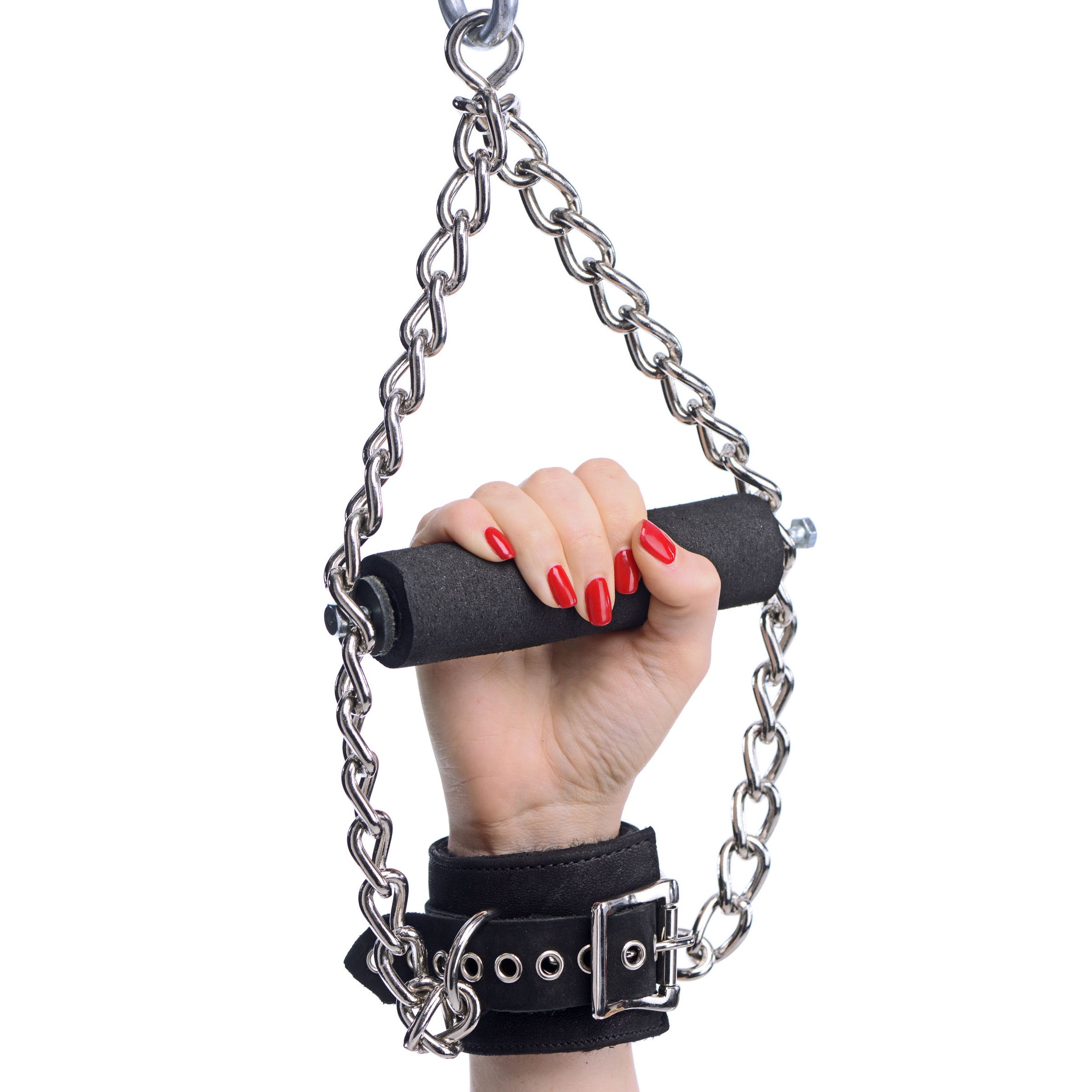 Strict Leather Fur Lined Nubuck Leather Suspension Cuffs with Grip Black