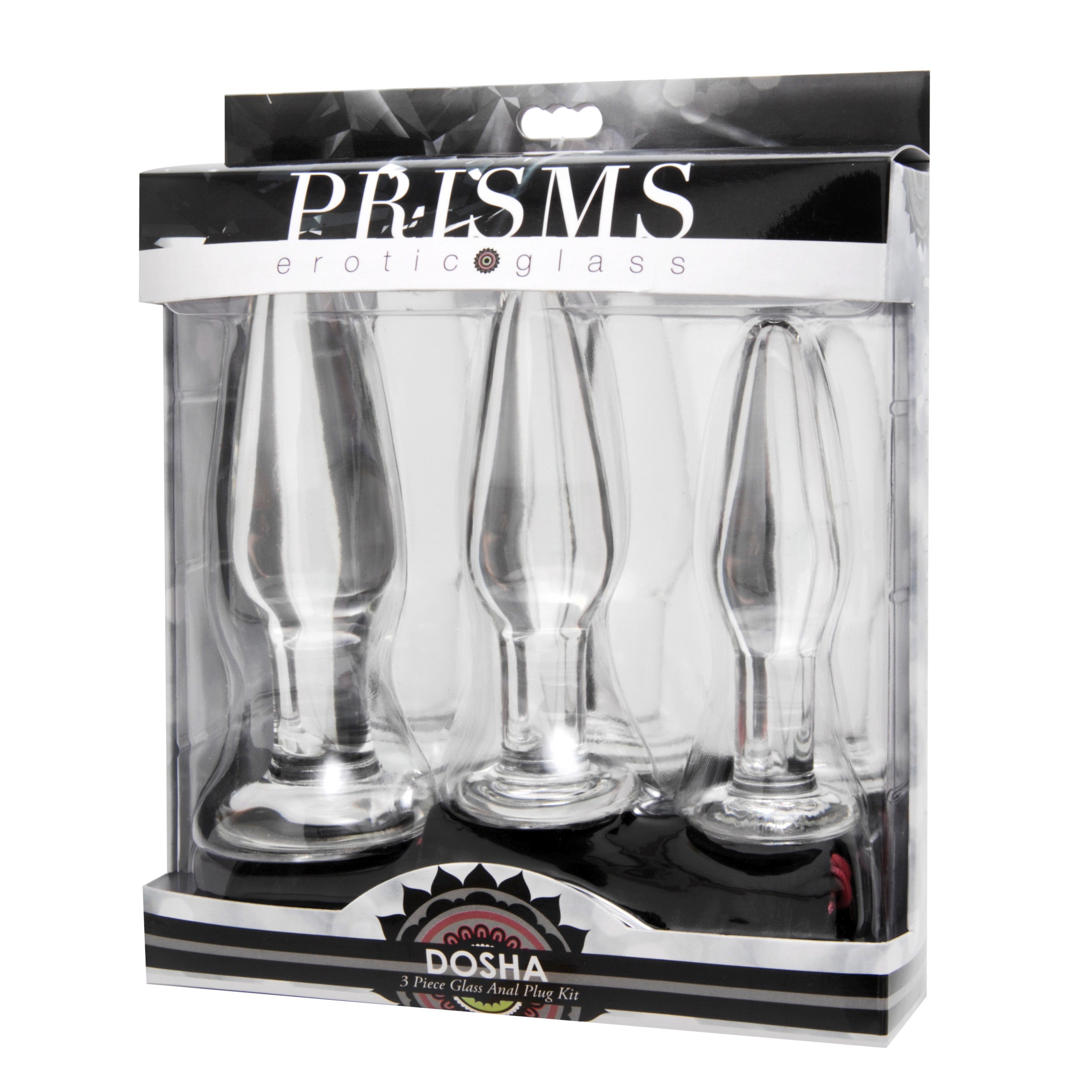 Prisms Erotic Glass Dosha 3 Piece Glass Anal Plug Kit Clear