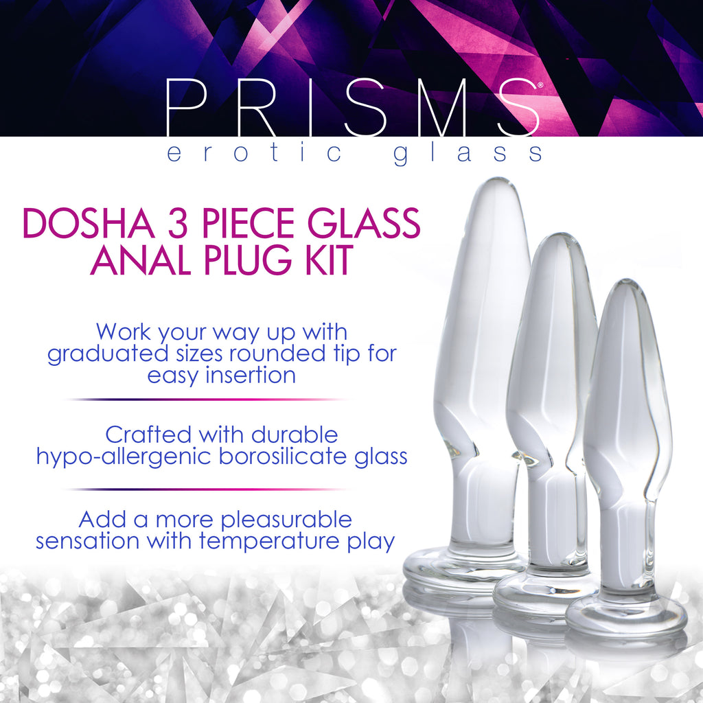 Prisms Erotic Glass Dosha 3 Piece Glass Anal Plug Kit Clear