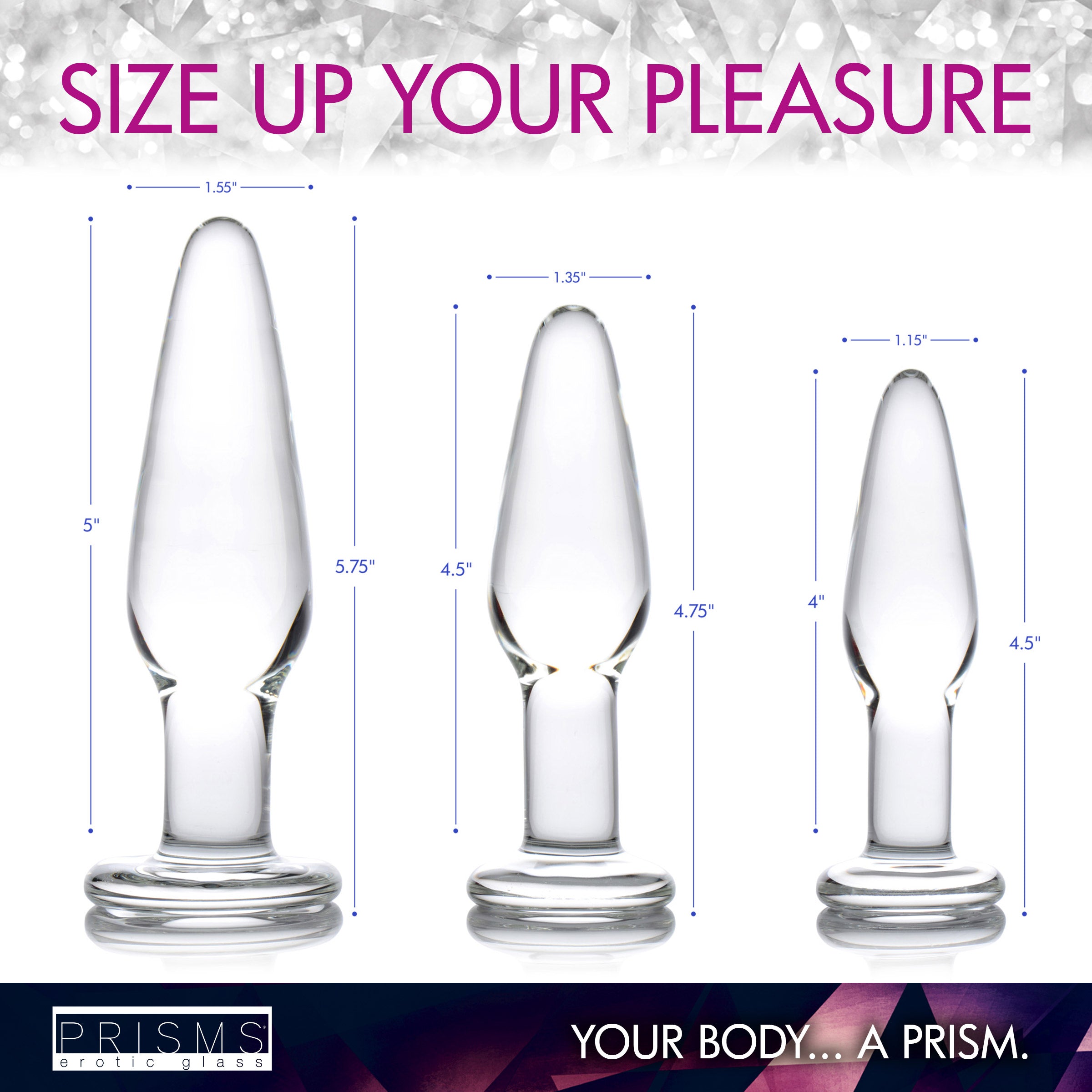 Prisms Erotic Glass Dosha 3 Piece Glass Anal Plug Kit Clear