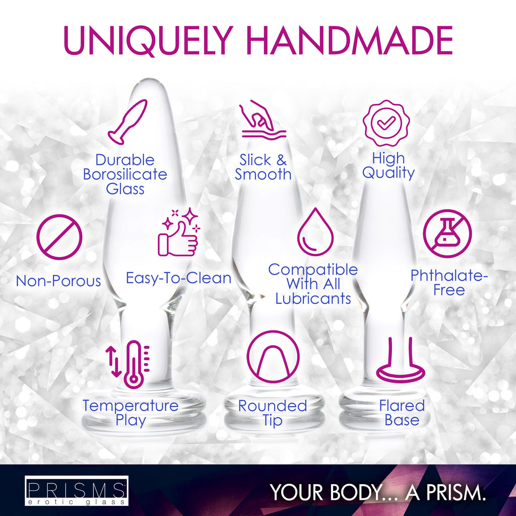 Prisms Erotic Glass Dosha 3 Piece Glass Anal Plug Kit Clear