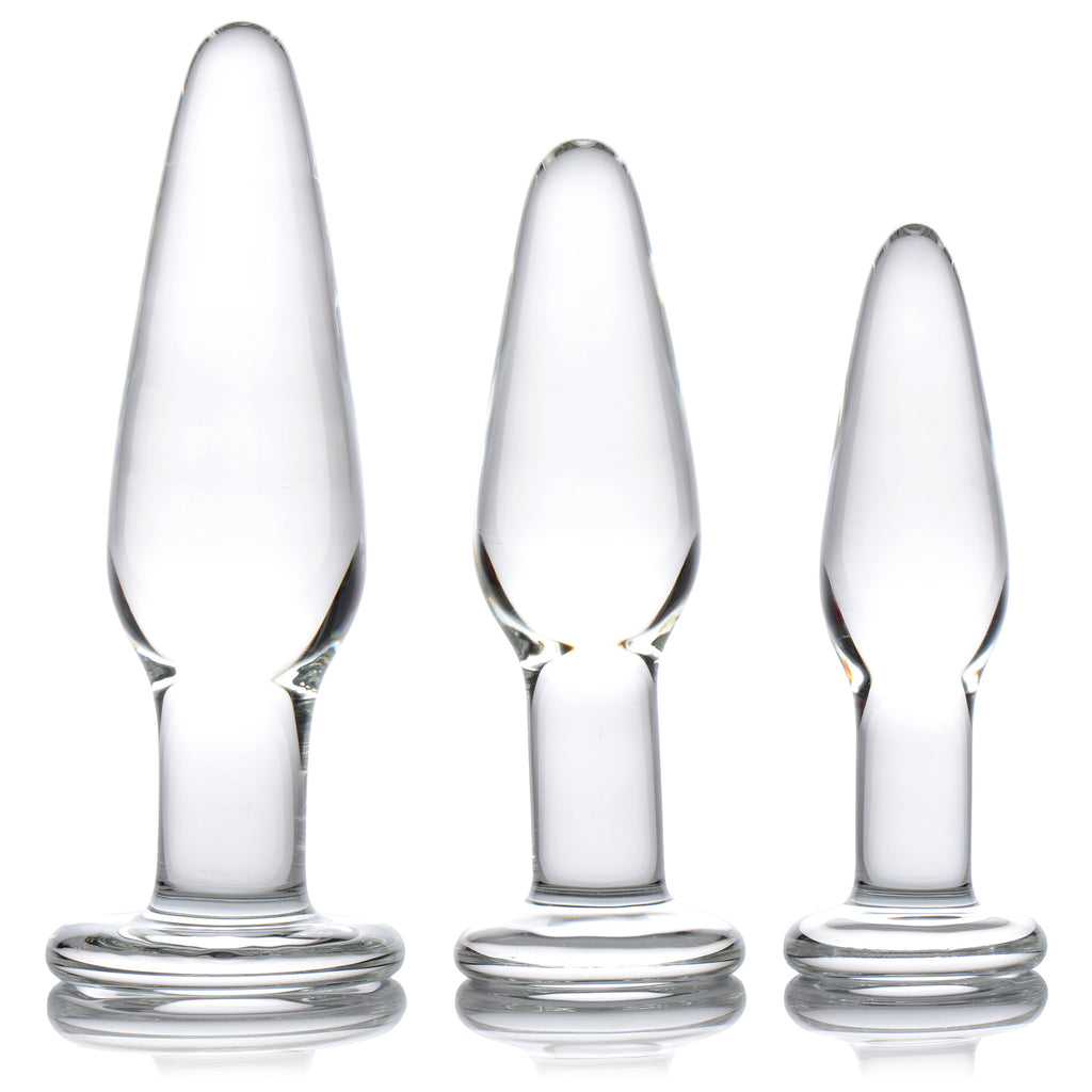 Prisms Erotic Glass Dosha 3 Piece Glass Anal Plug Kit Clear