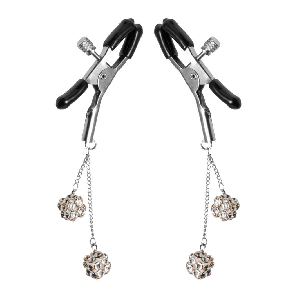 Master Series Ornament Adjustable Nipple Clamps with Jewel Accents Clear