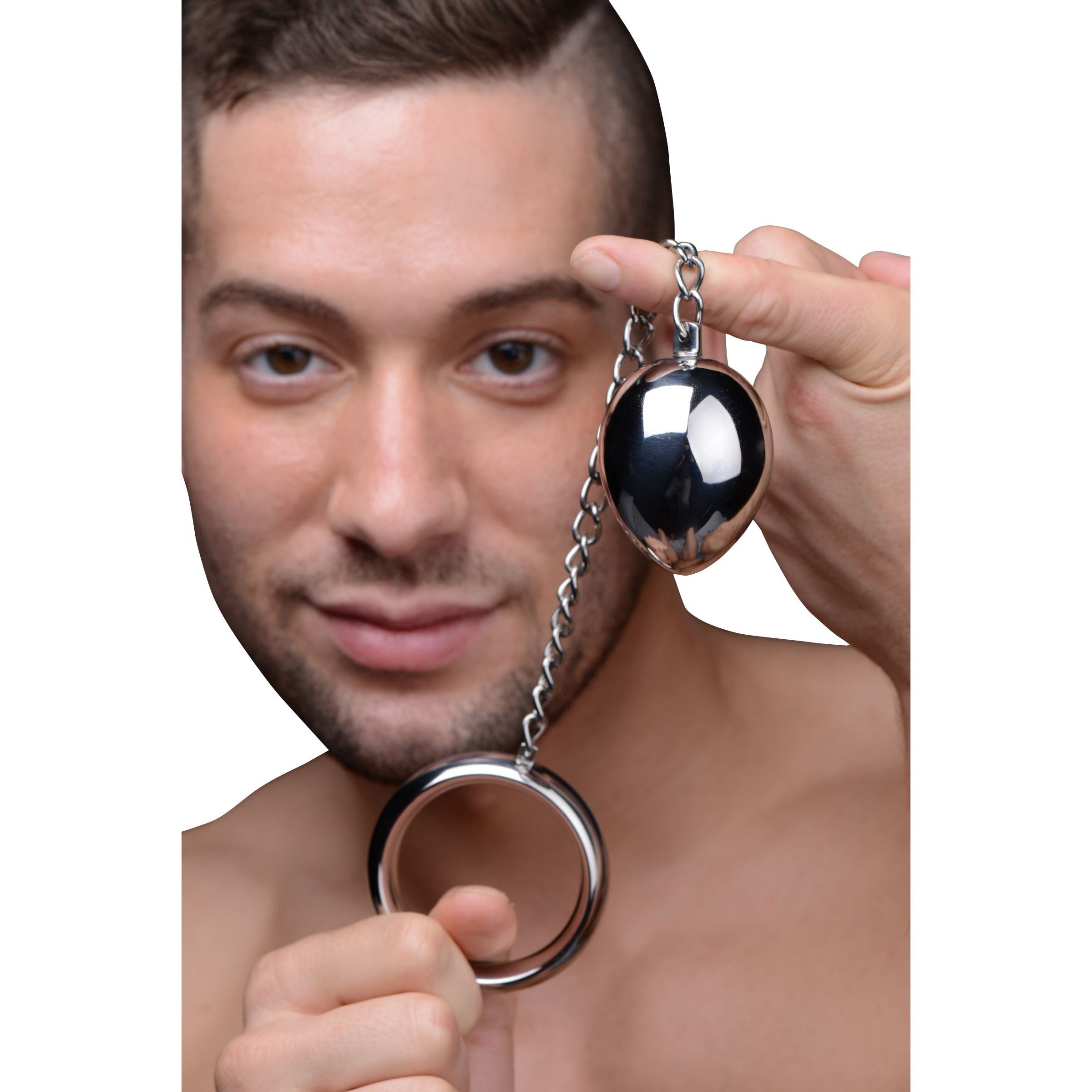 Master Series Stainless Steel Cock Ring and Anal Plug Grey
