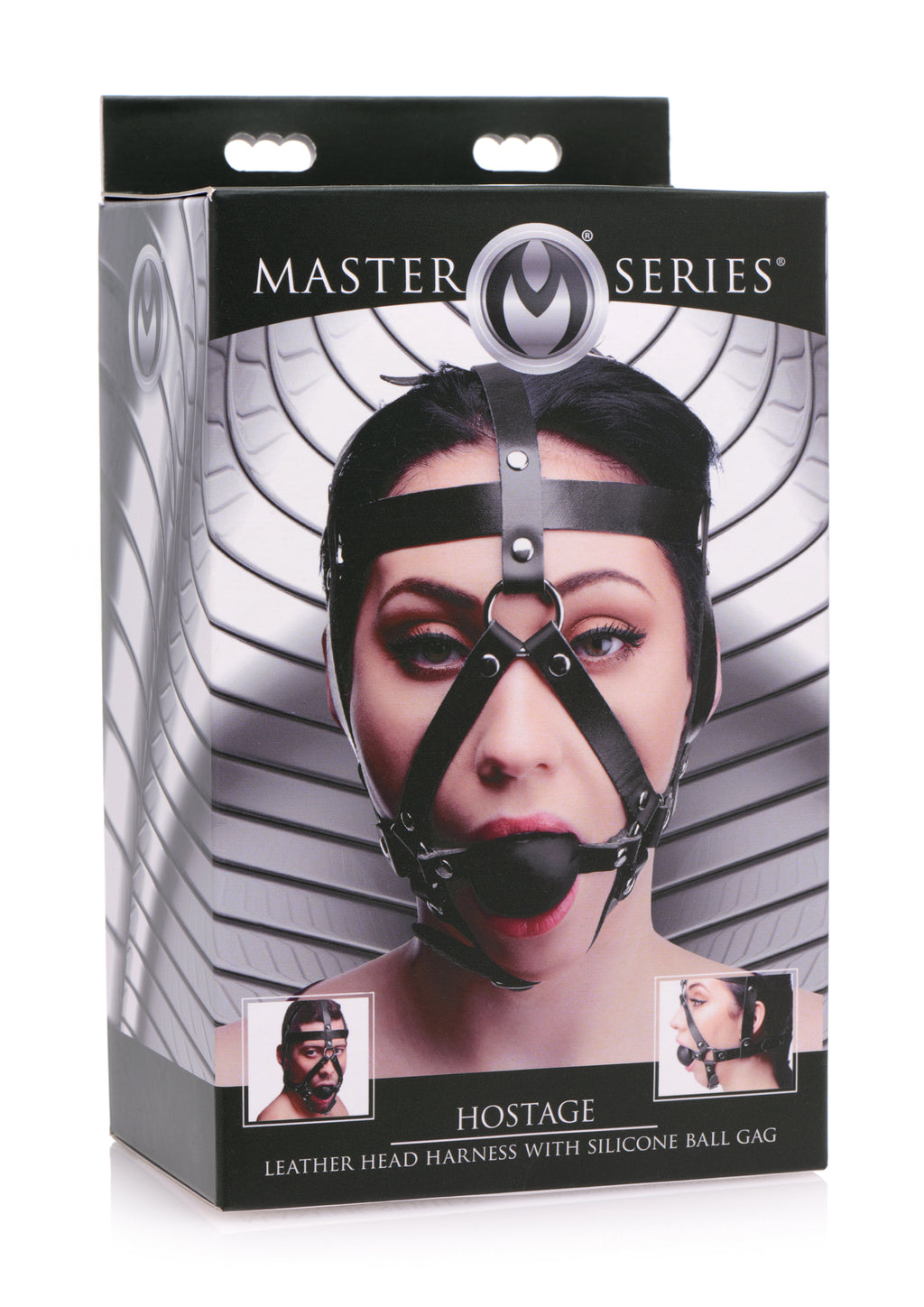 Master Series Leather Head Harness with Ball Gag Black
