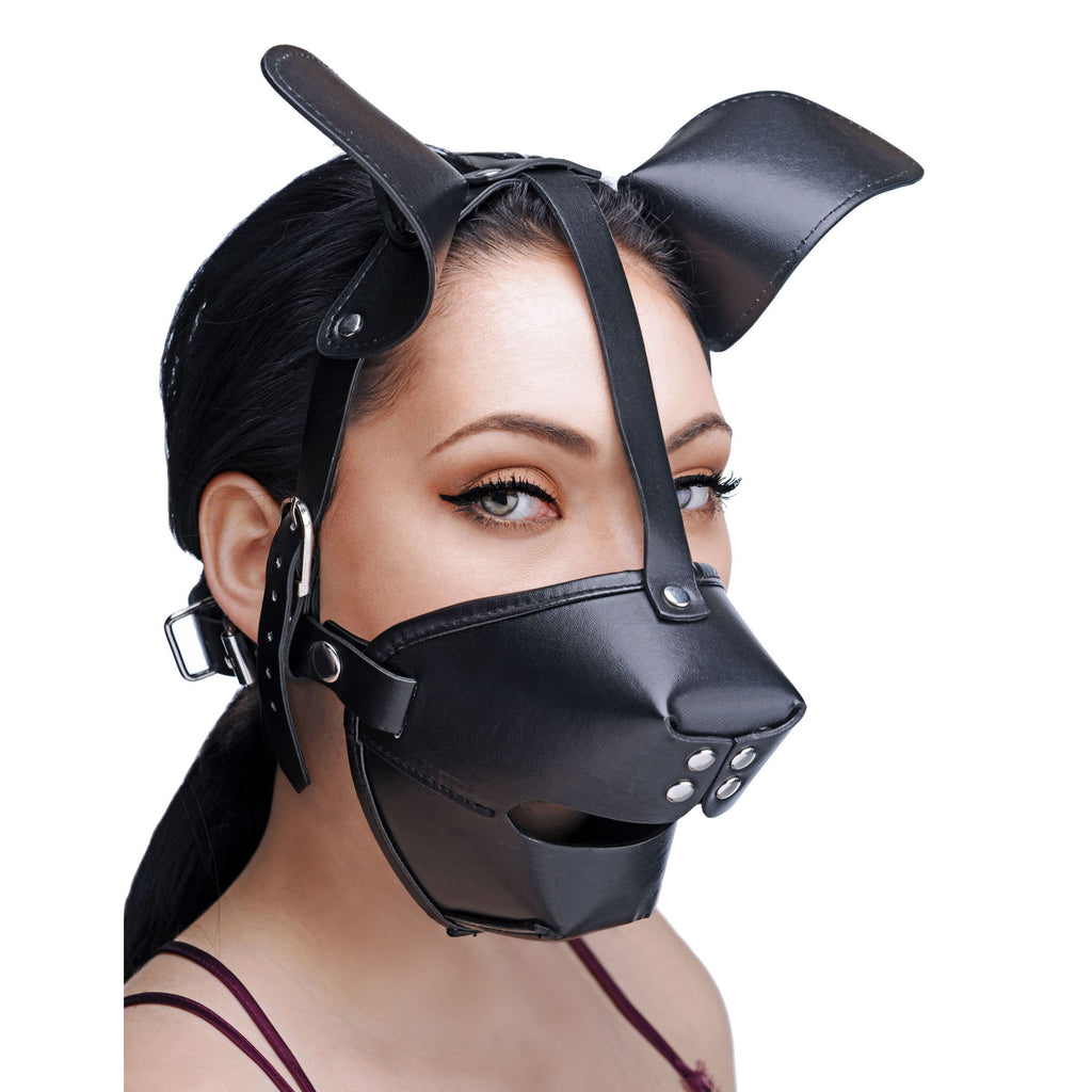Master Series Pup Puppy Play Hood and Breathable Ball Gag Black