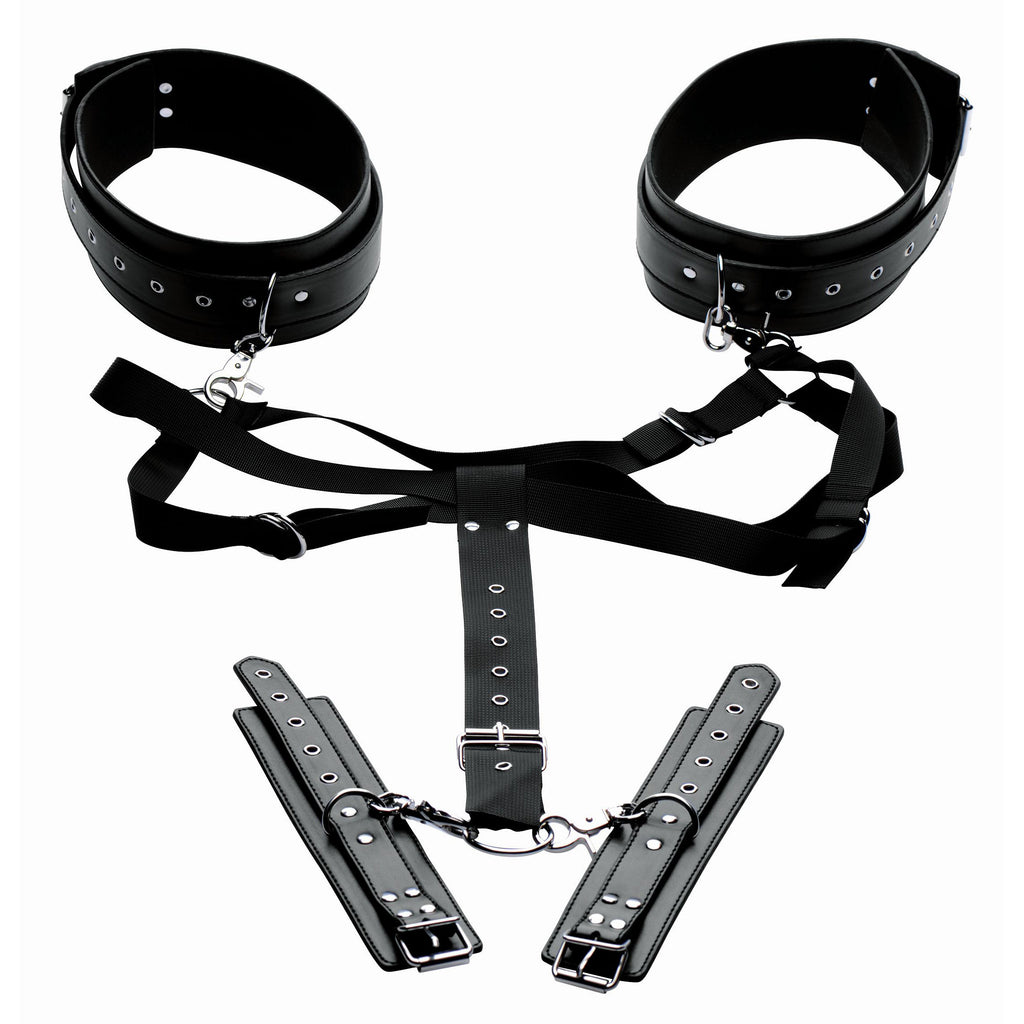 Master Series Acquire Easy Access Thigh Harness with Wrist Cuffs Black