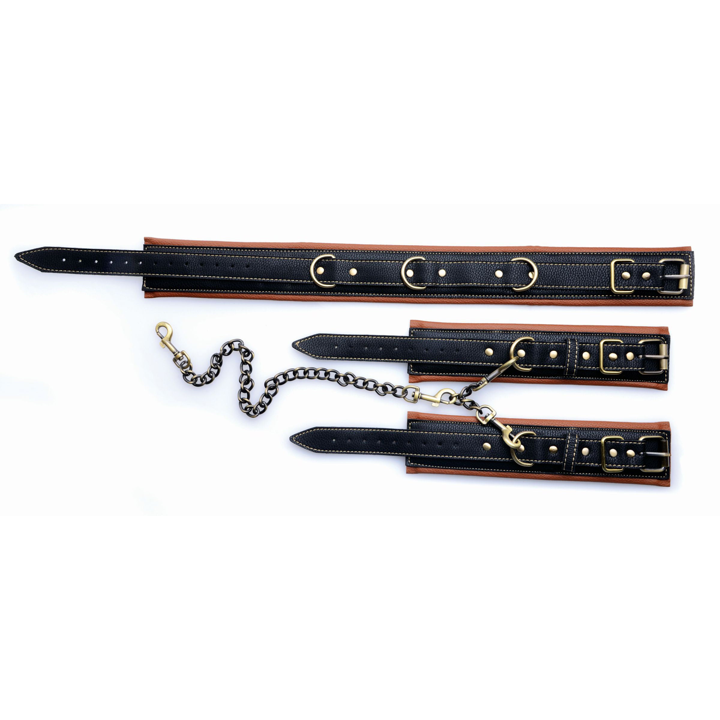 Master Series Coax Collar to Wrist Restraints Brown