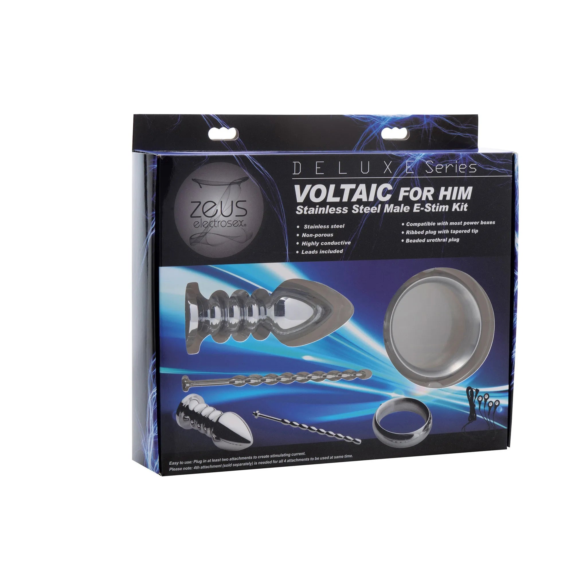 Zeus Electrosex Zeus Deluxe Series Voltaic For Him Stainless Steel Male E-stim Kit Grey
