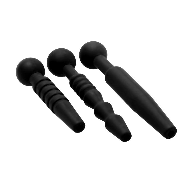Master Series Dark Rods 3 Piece Silicone Penis Plug Set Black