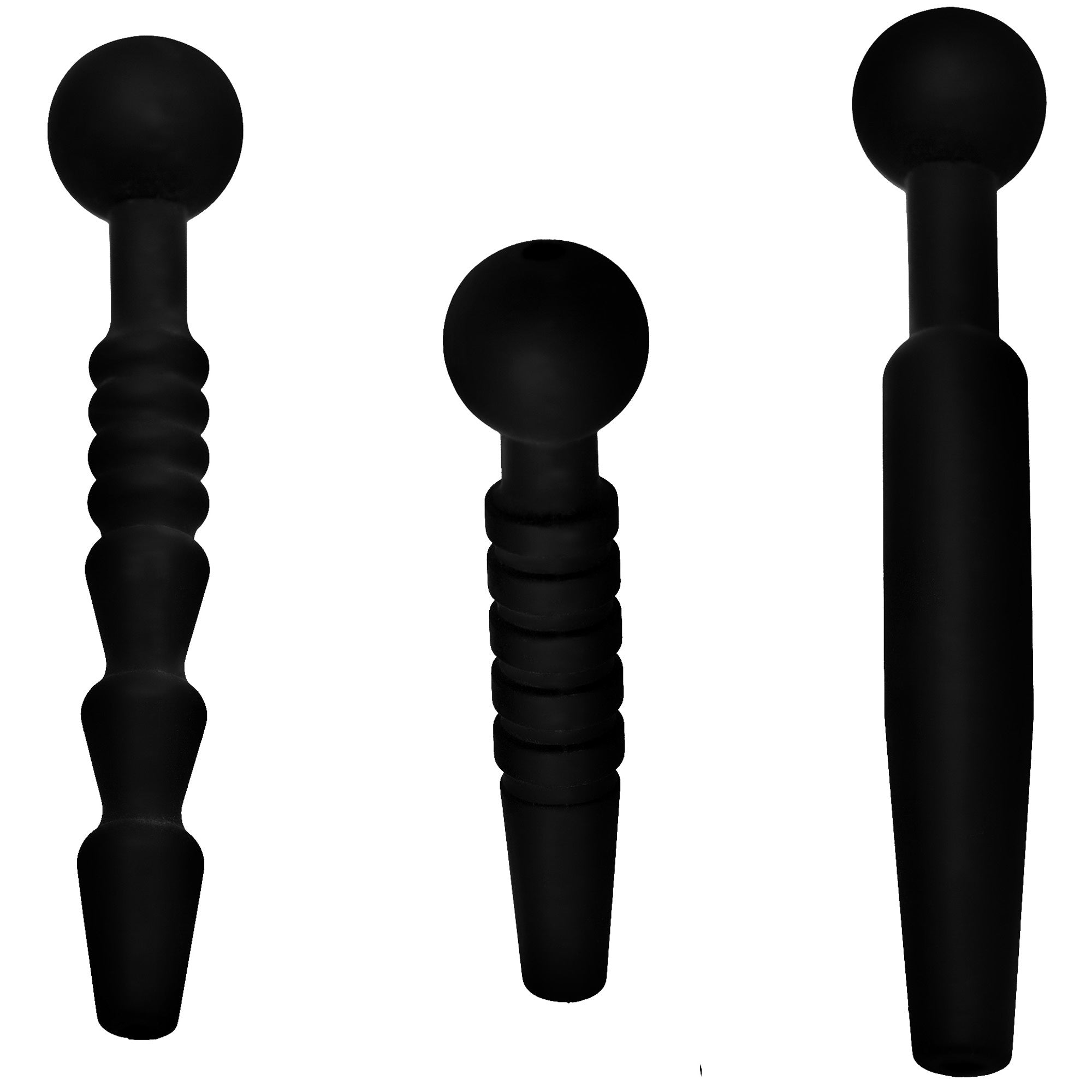 Master Series Dark Rods 3 Piece Silicone Penis Plug Set Black