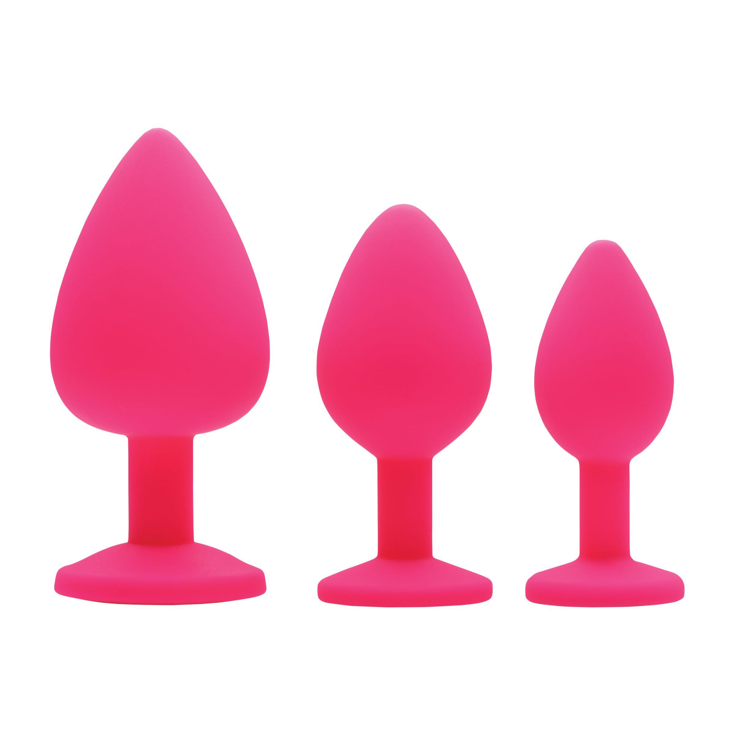 Frisky Pink Pleasure 3 Piece Silicone Anal Plugs with Gems Pink