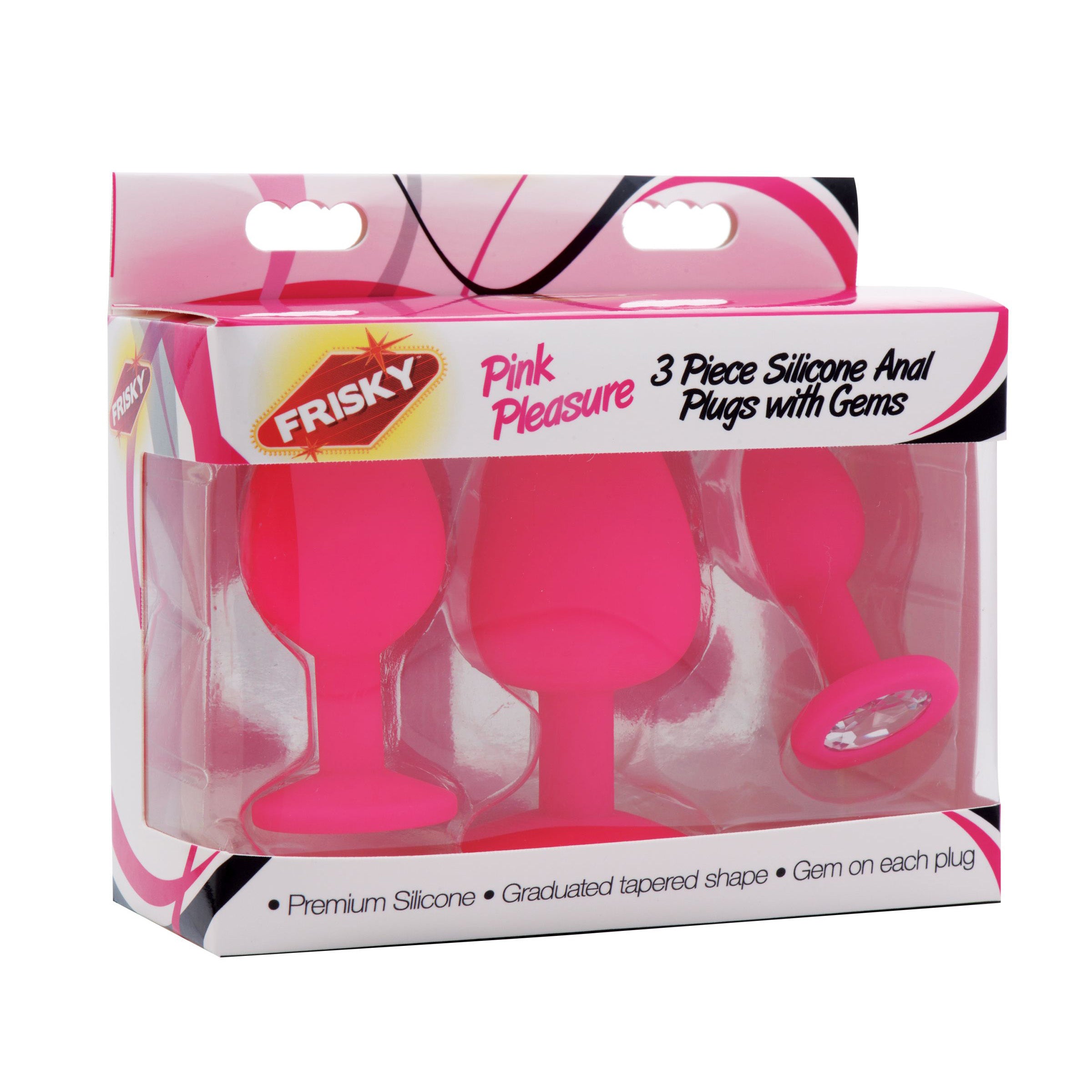 Frisky Pink Pleasure 3 Piece Silicone Anal Plugs with Gems Pink