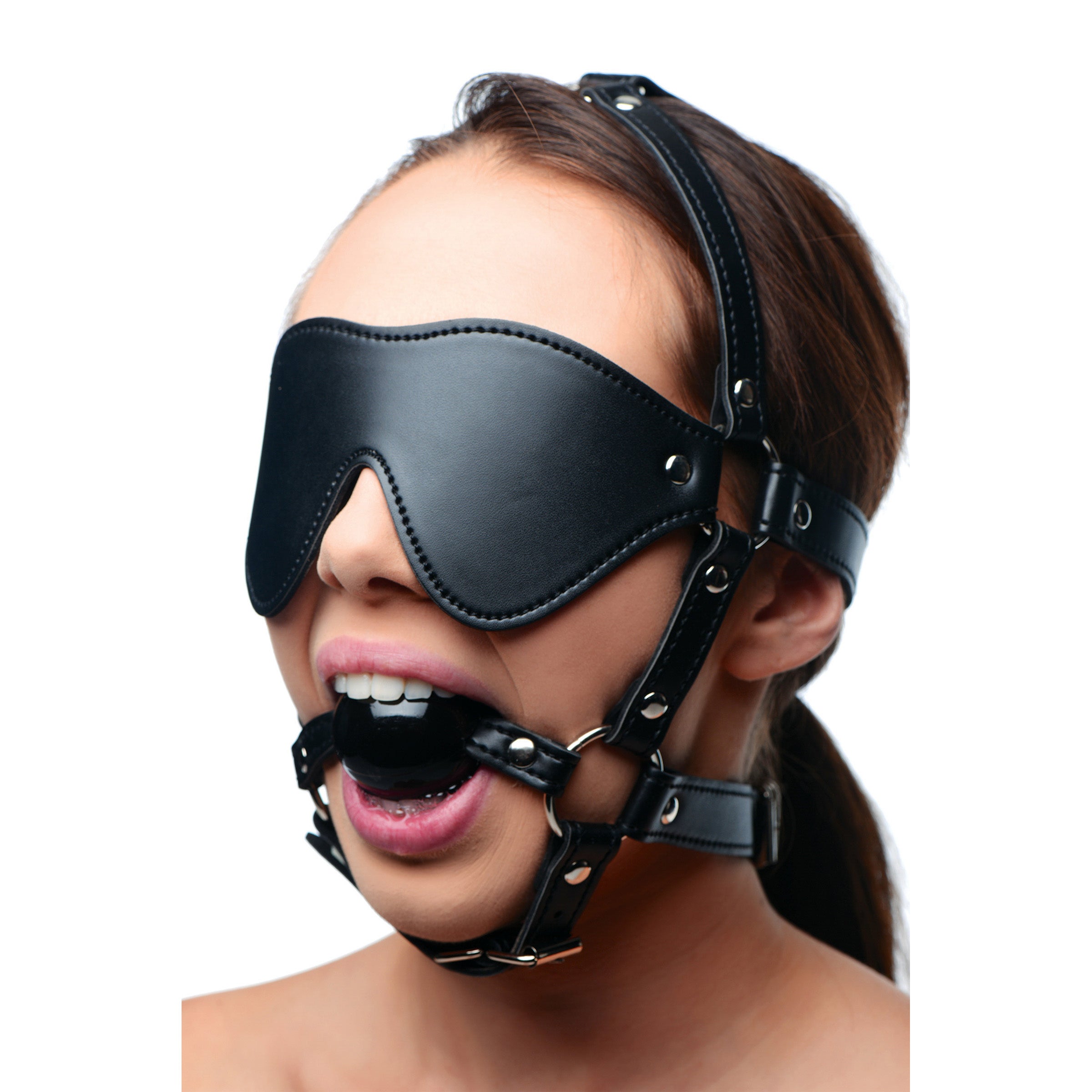 STRICT Blindfold Harness and Black Ball Gag Black