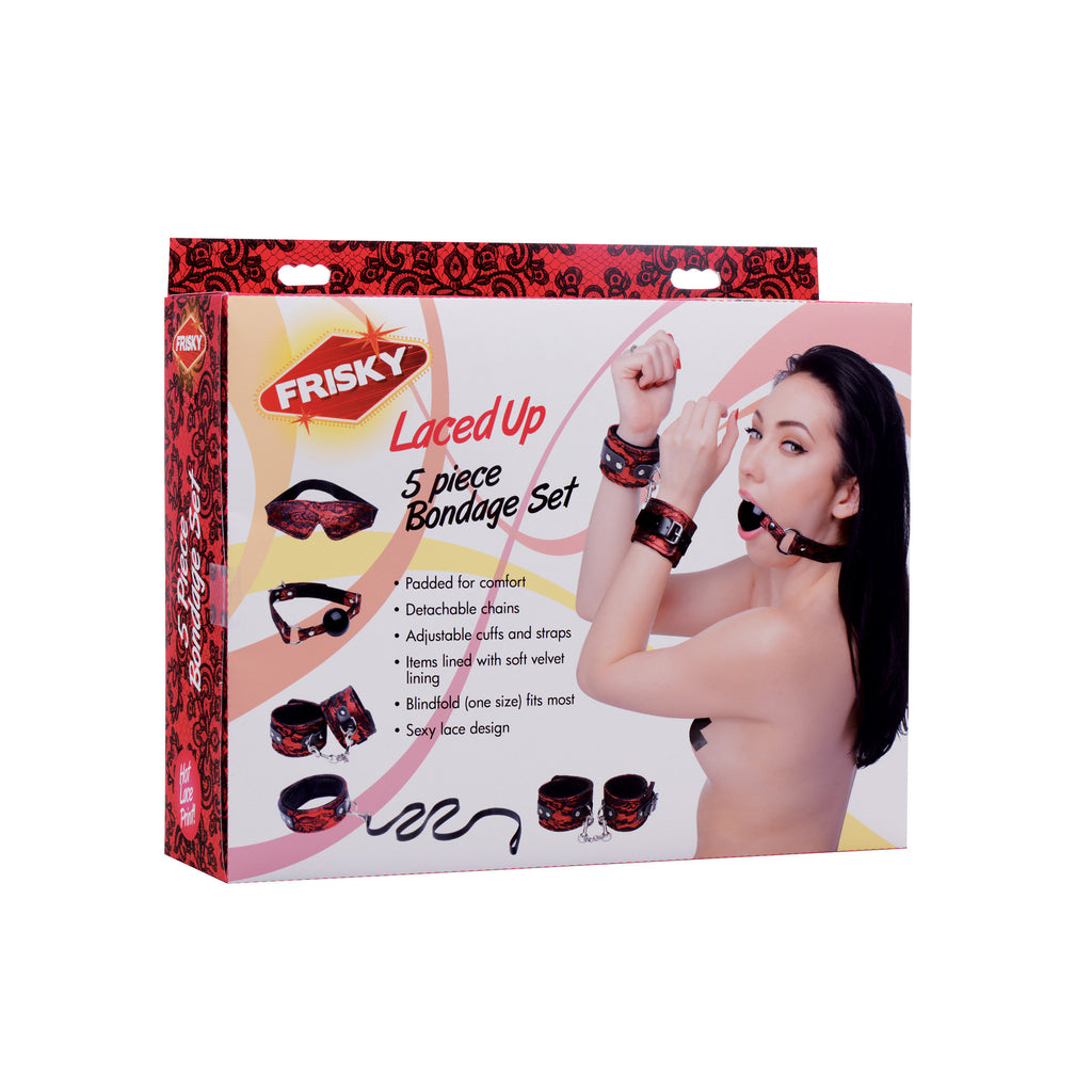 Frisky Laced Up 5 Piece Bondage Set Red